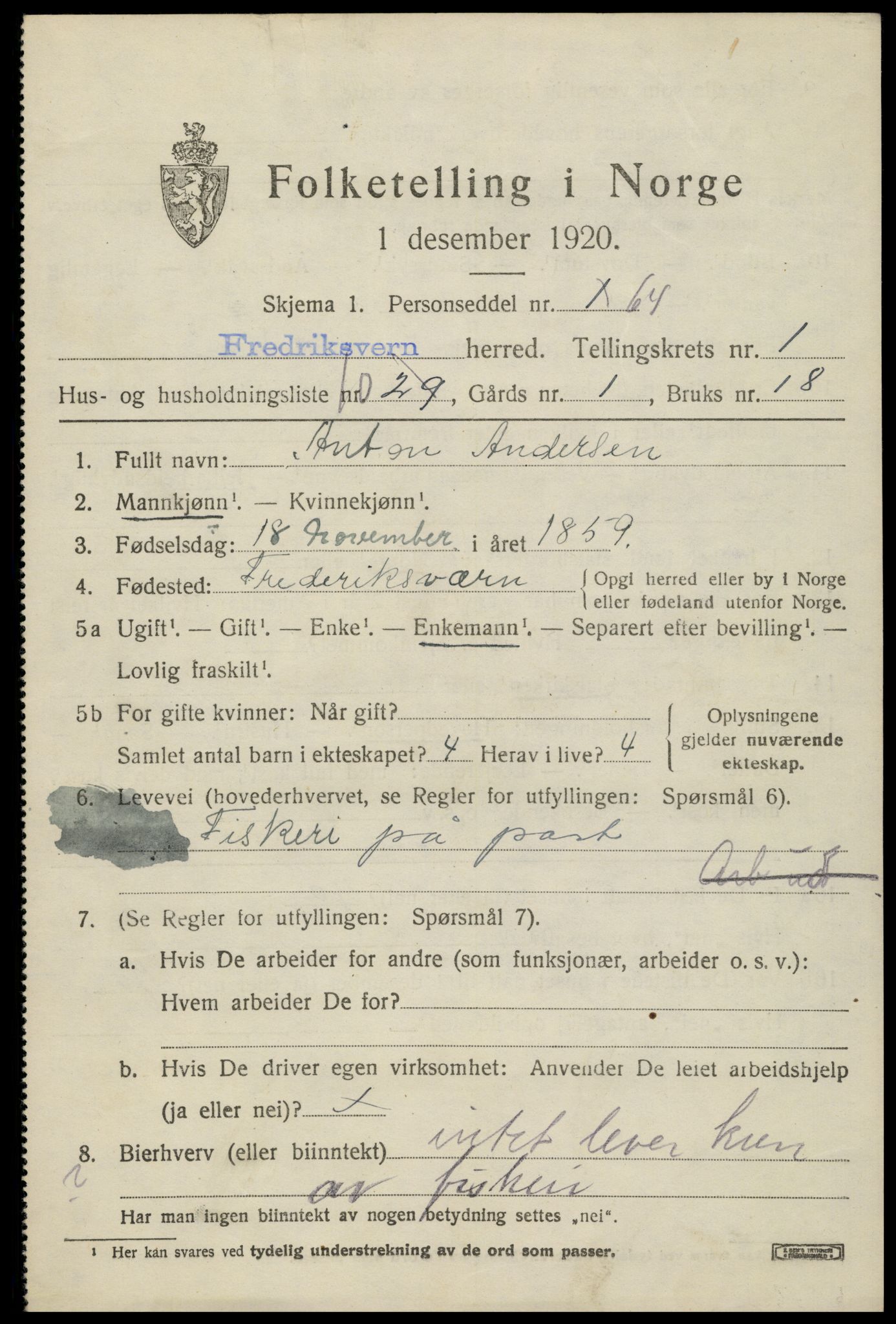 SAKO, Folketelling 1920 for 0798 Fredriksvern herred, 1920, s. 577