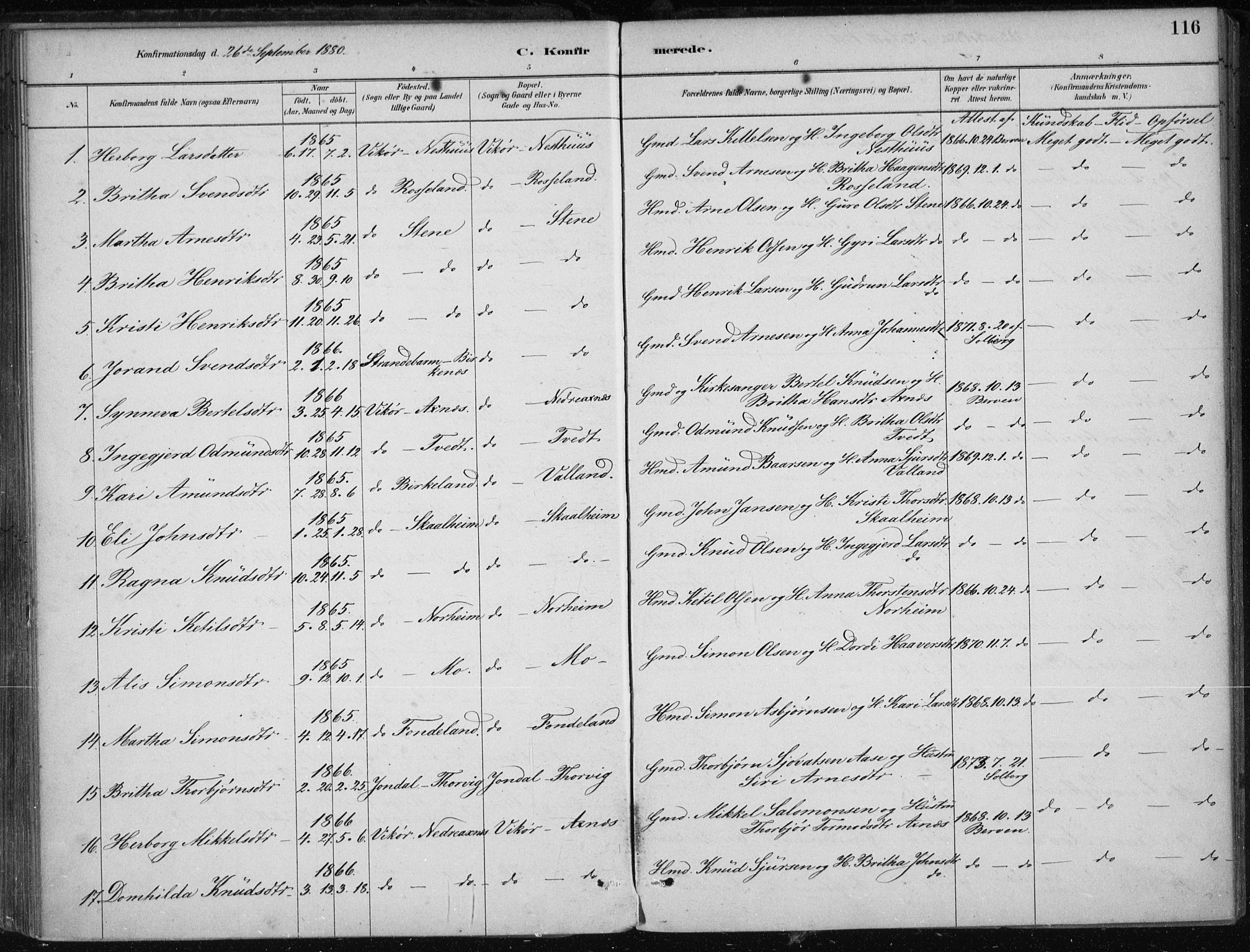 Kvam sokneprestembete, AV/SAB-A-76201/H/Haa: Ministerialbok nr. B  1, 1880-1908, s. 116