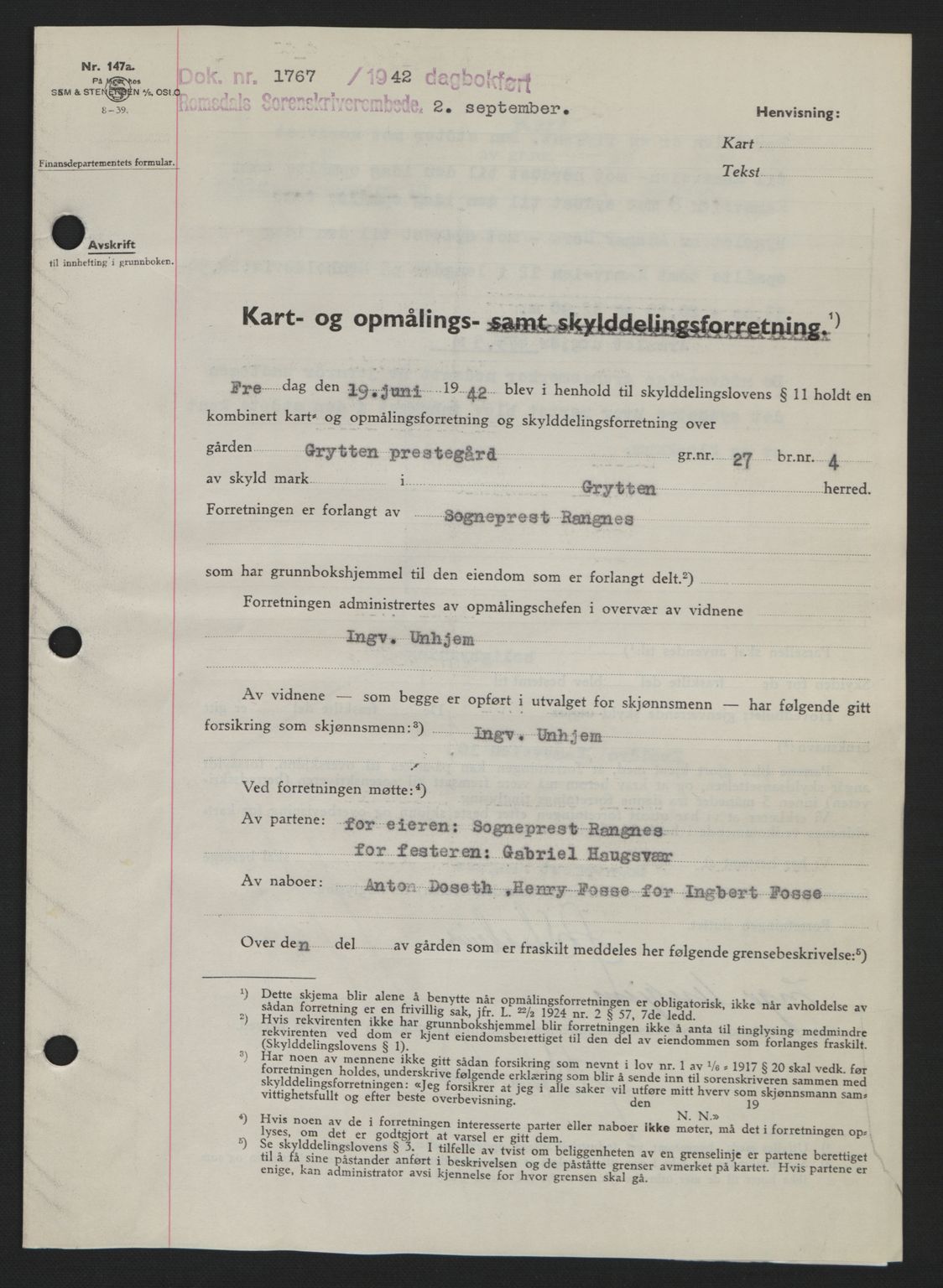 Romsdal sorenskriveri, SAT/A-4149/1/2/2C: Pantebok nr. A12, 1942-1942, Dagboknr: 1767/1942