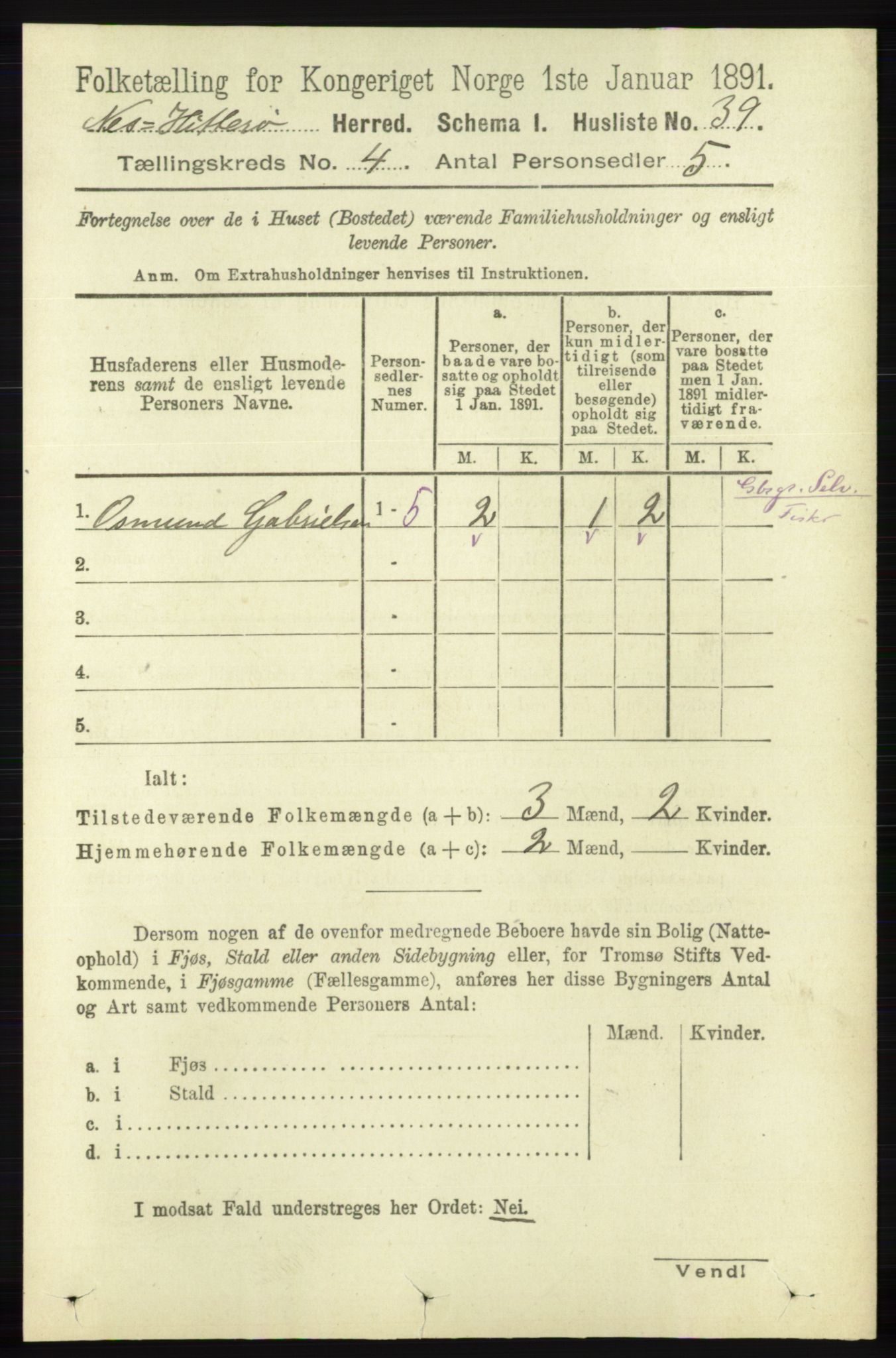 RA, Folketelling 1891 for 1043 Hidra og Nes herred, 1891, s. 1408