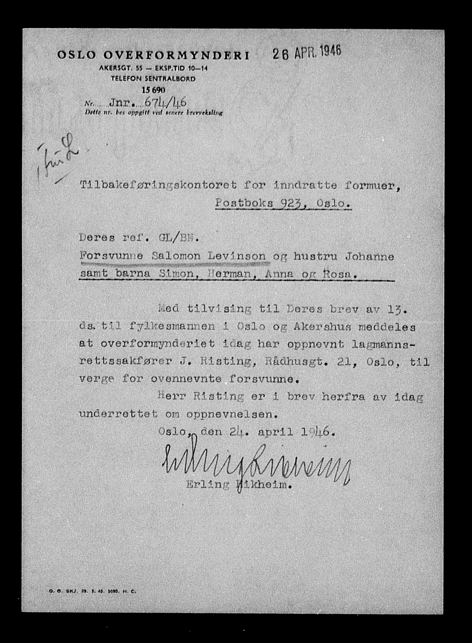 Justisdepartementet, Tilbakeføringskontoret for inndratte formuer, AV/RA-S-1564/H/Hc/Hcc/L0959: --, 1945-1947, s. 83