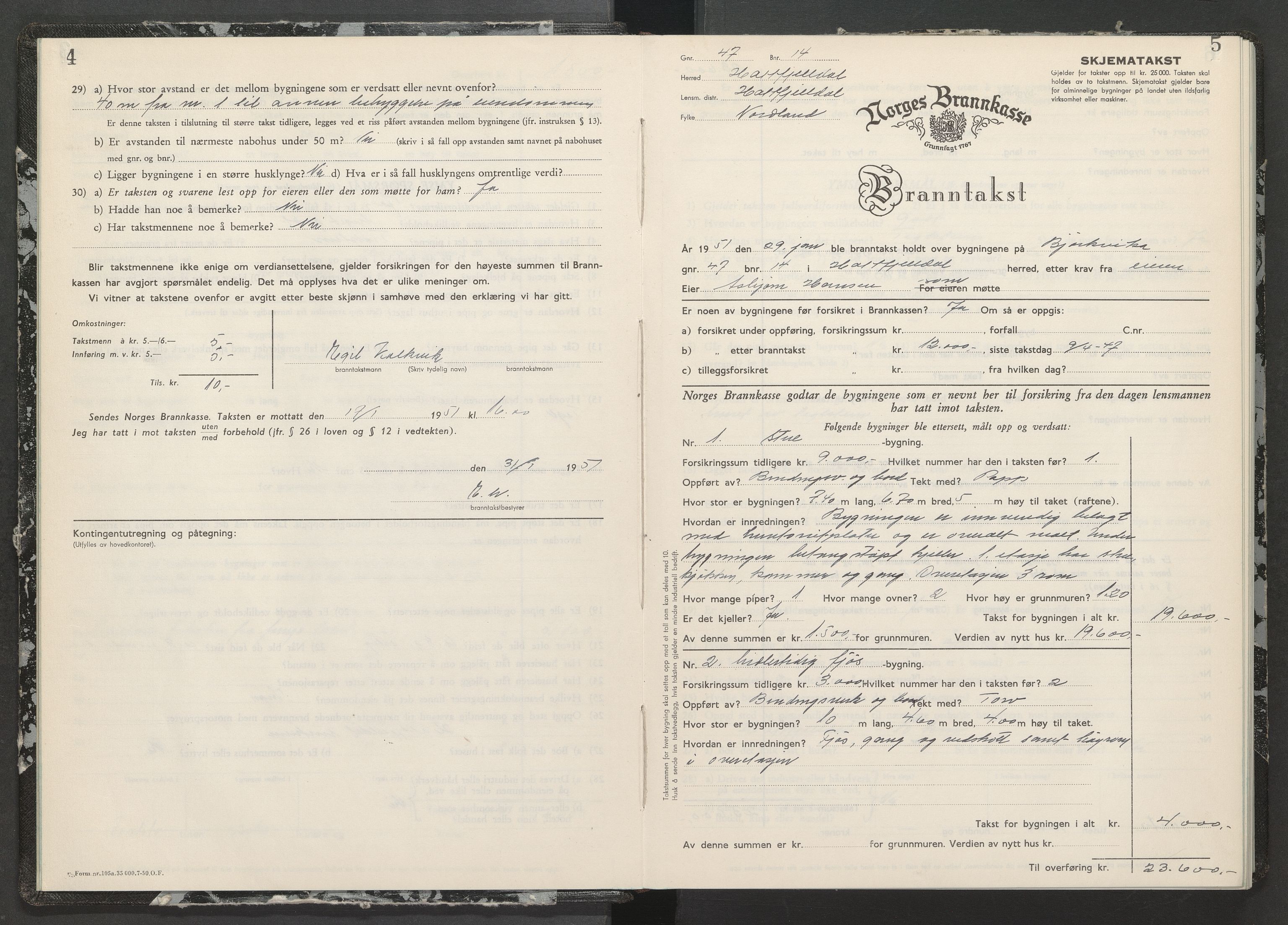 Grane og Hattfjelldal lensmannskontor, AV/SAT-A-5688/3/Oa/L0009: Branntakstprotokoll, 1951-1955