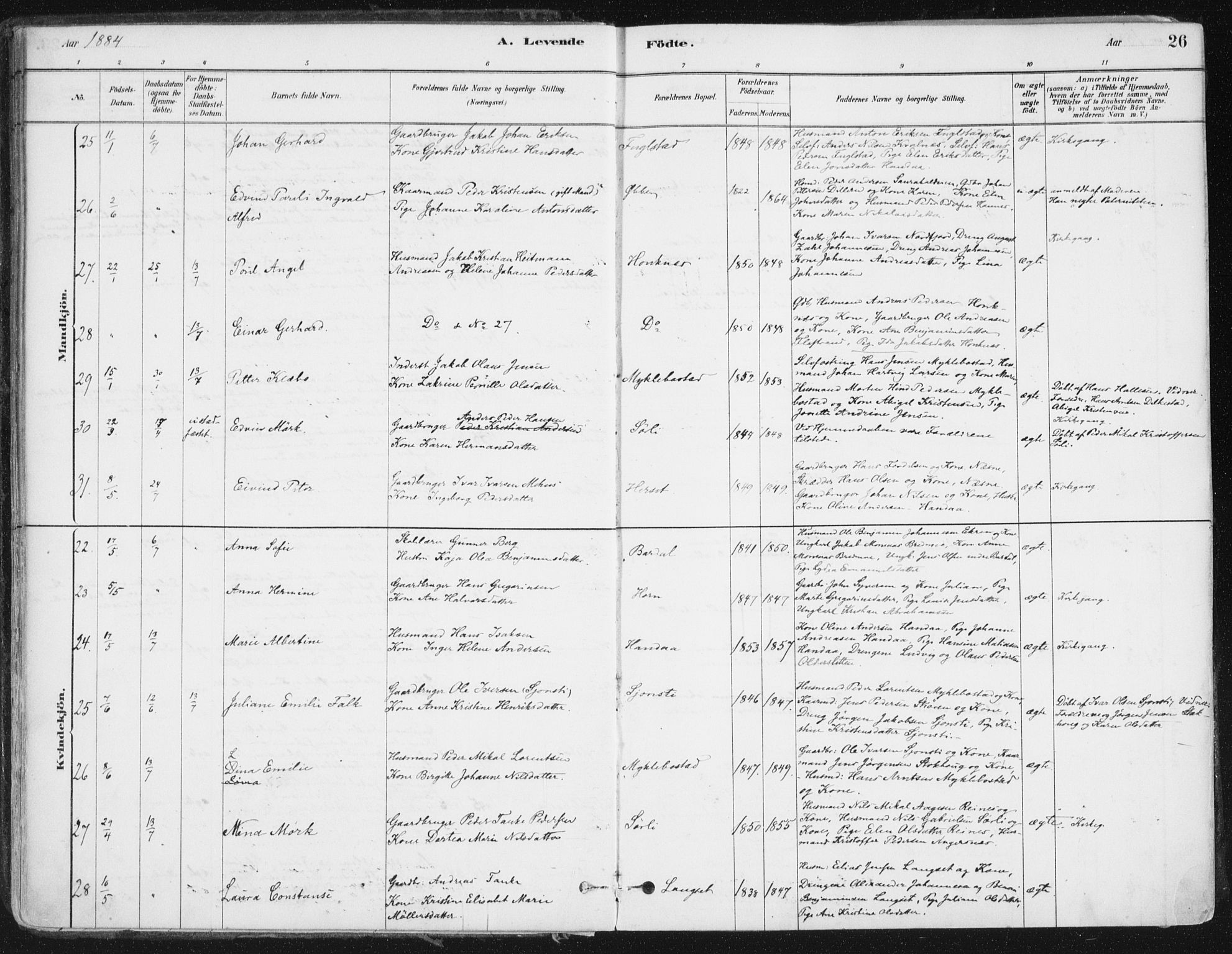 Ministerialprotokoller, klokkerbøker og fødselsregistre - Nordland, SAT/A-1459/838/L0552: Ministerialbok nr. 838A10, 1880-1910, s. 26