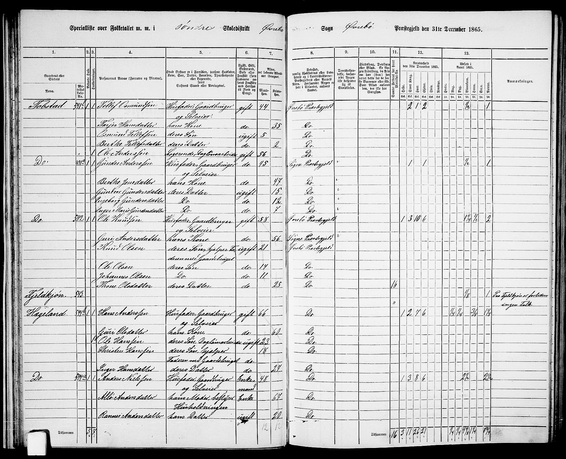 RA, Folketelling 1865 for 1016P Øvrebø prestegjeld, 1865, s. 39