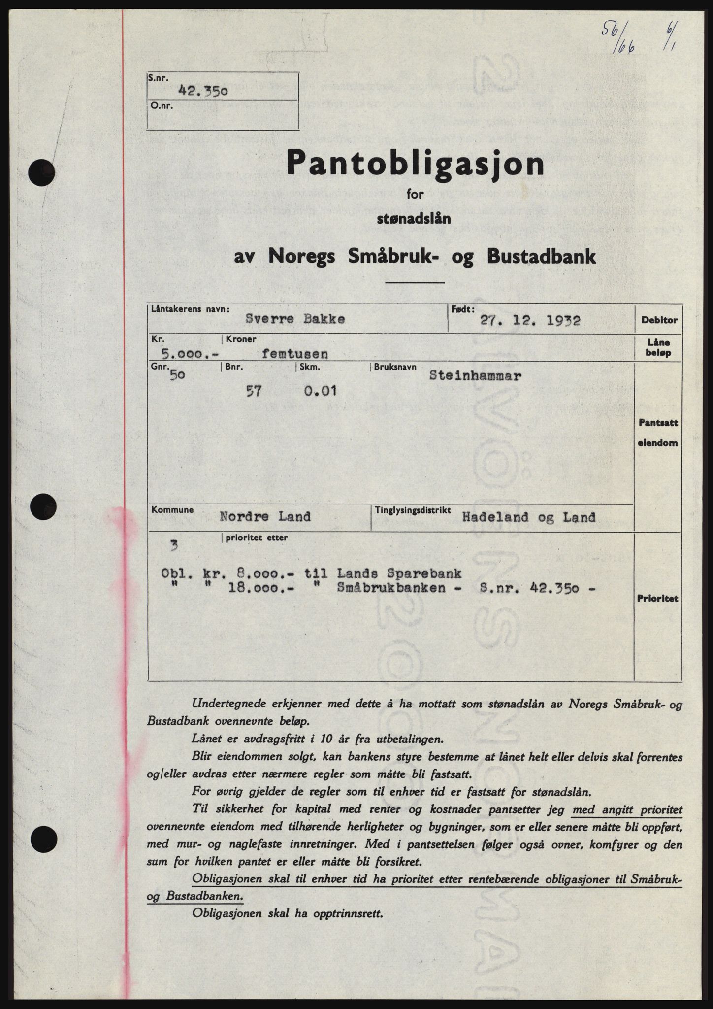 Hadeland og Land tingrett, SAH/TING-010/H/Hb/Hbc/L0061: Pantebok nr. B61, 1965-1966, Dagboknr: 56/1966