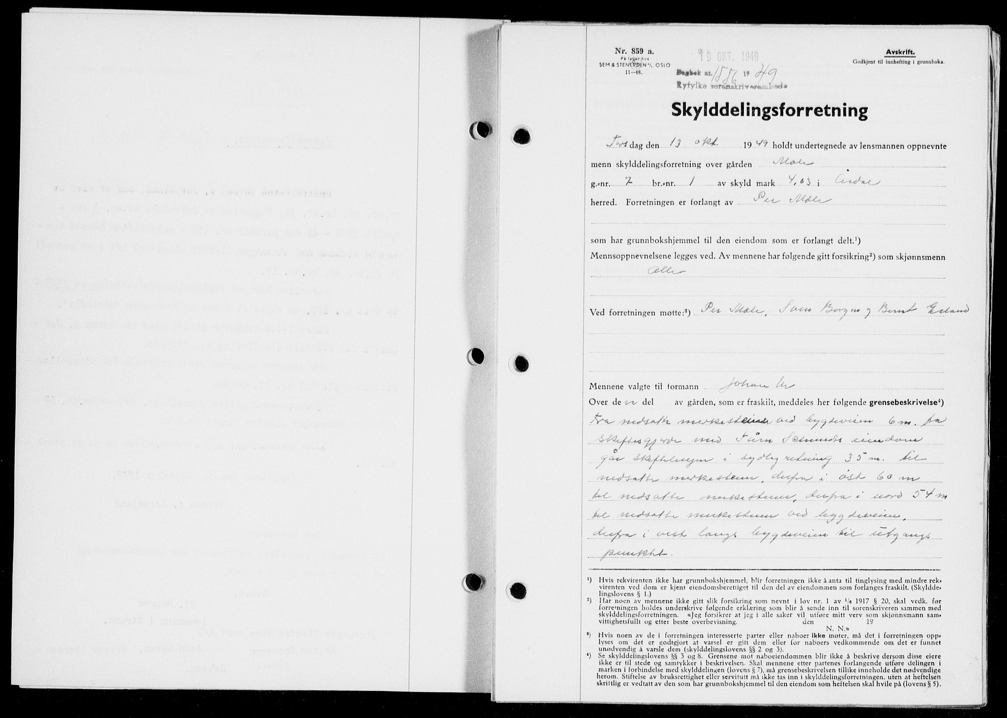 Ryfylke tingrett, SAST/A-100055/001/II/IIB/L0108: Pantebok nr. 87, 1949-1950, Dagboknr: 1556/1949