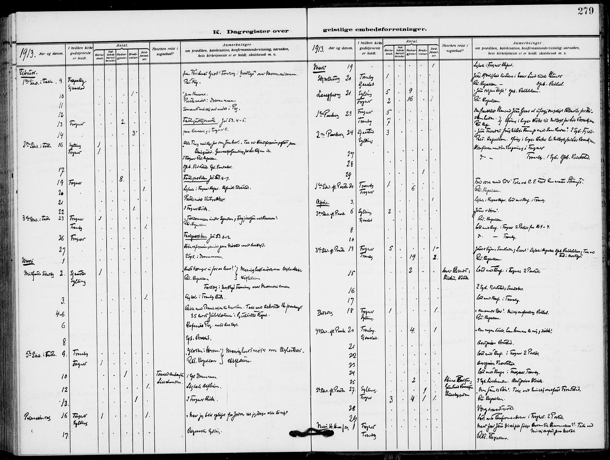 Lier kirkebøker, AV/SAKO-A-230/F/Fa/L0018: Ministerialbok nr. I 18, 1909-1917, s. 279