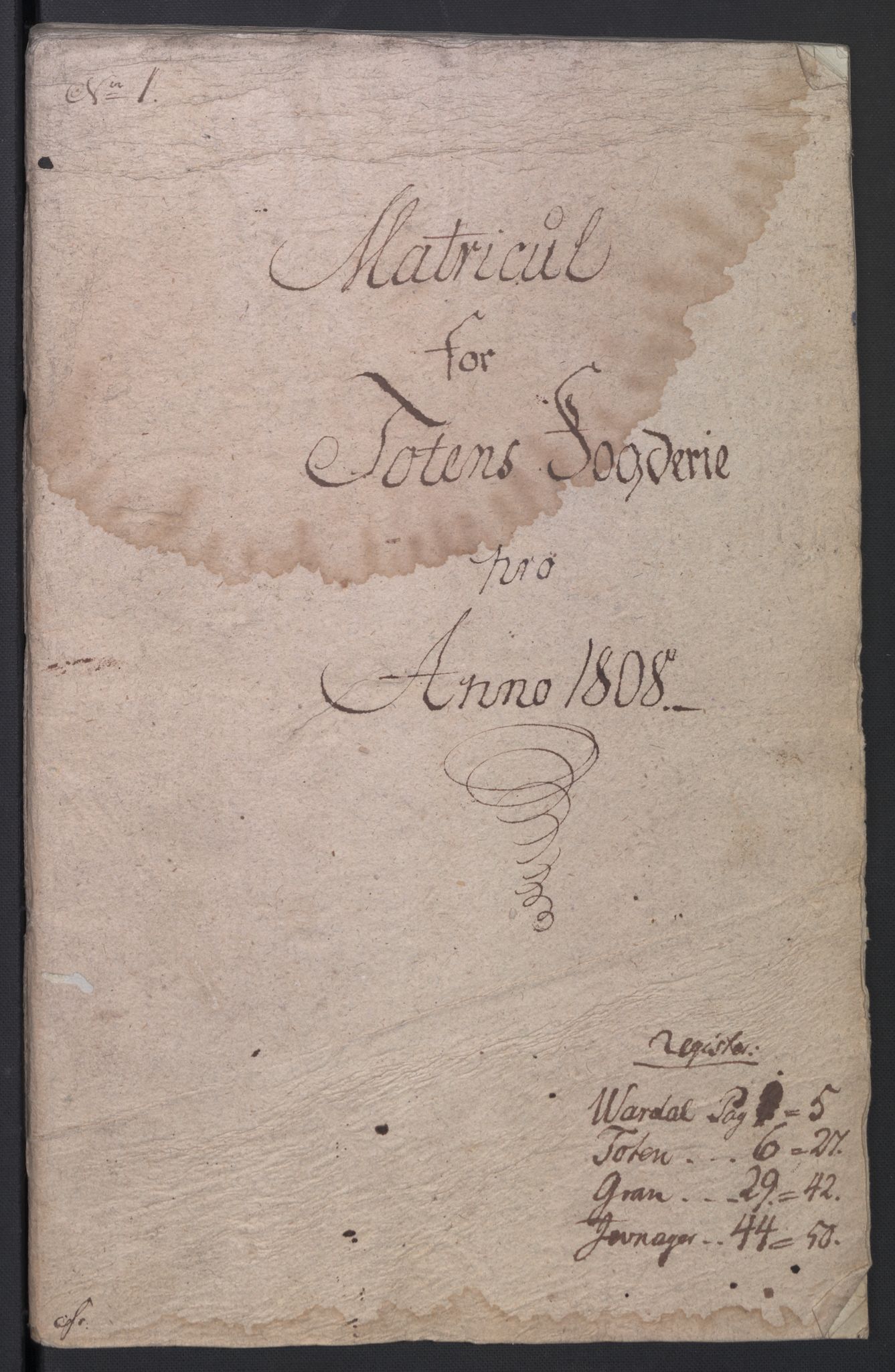Rentekammeret inntil 1814, Reviderte regnskaper, Fogderegnskap, RA/EA-4092/R19/L1396: Fogderegnskap Toten, Hadeland og Vardal, 1808, s. 46
