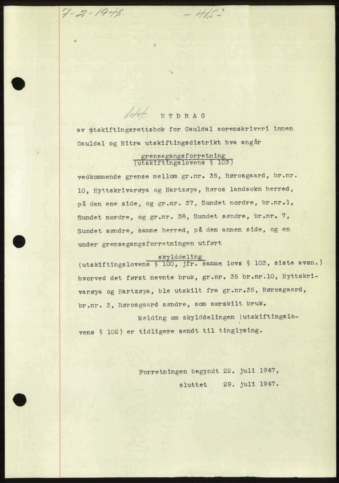 Gauldal sorenskriveri, SAT/A-0014/1/2/2C: Pantebok nr. A5, 1947-1948, Dagboknr: 144/1948