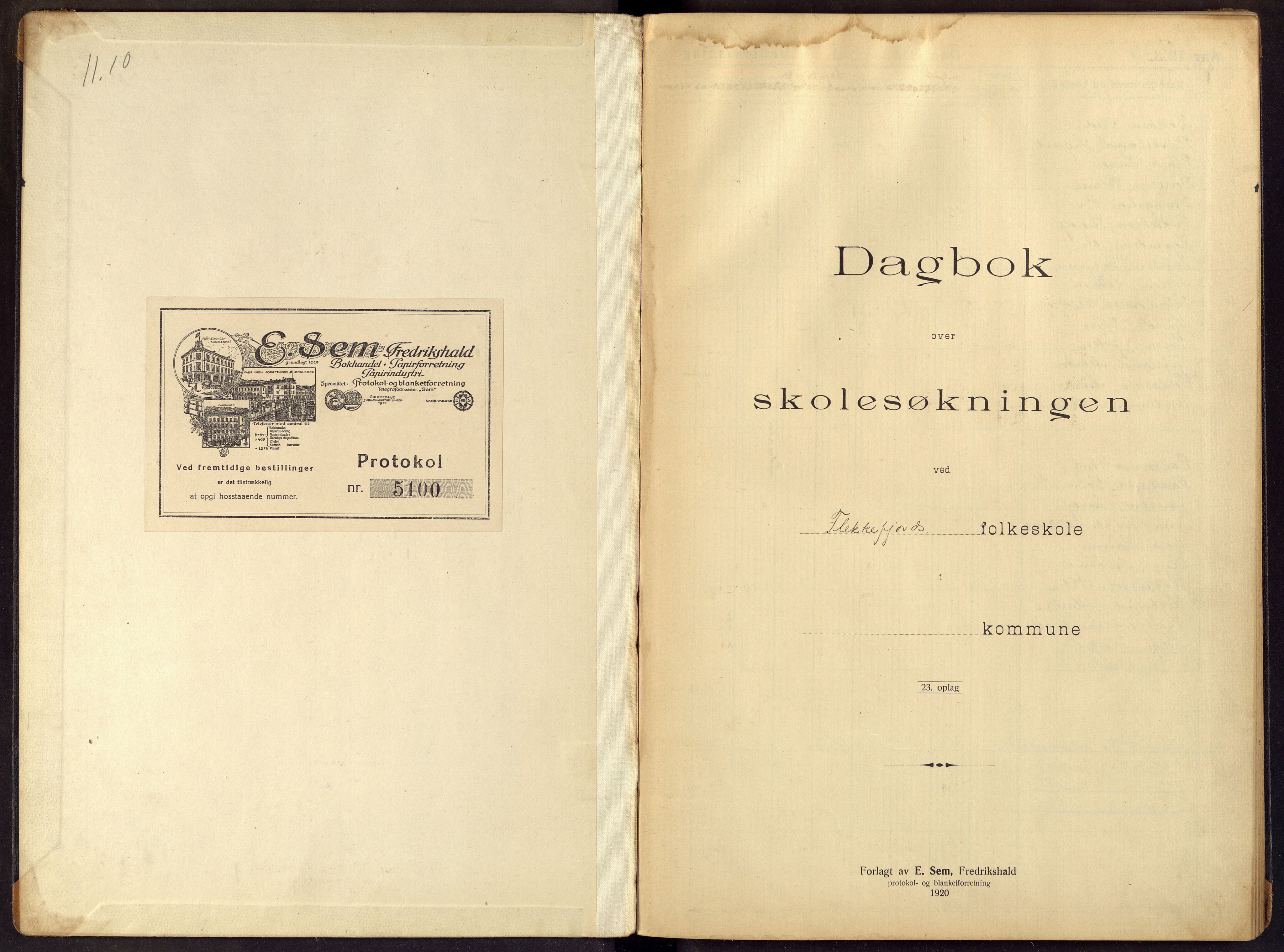 Flekkefjord By - Flekkefjord Folkeskole, ARKSOR/1004FG550/I/L0013: Dagbok, 1920-1929