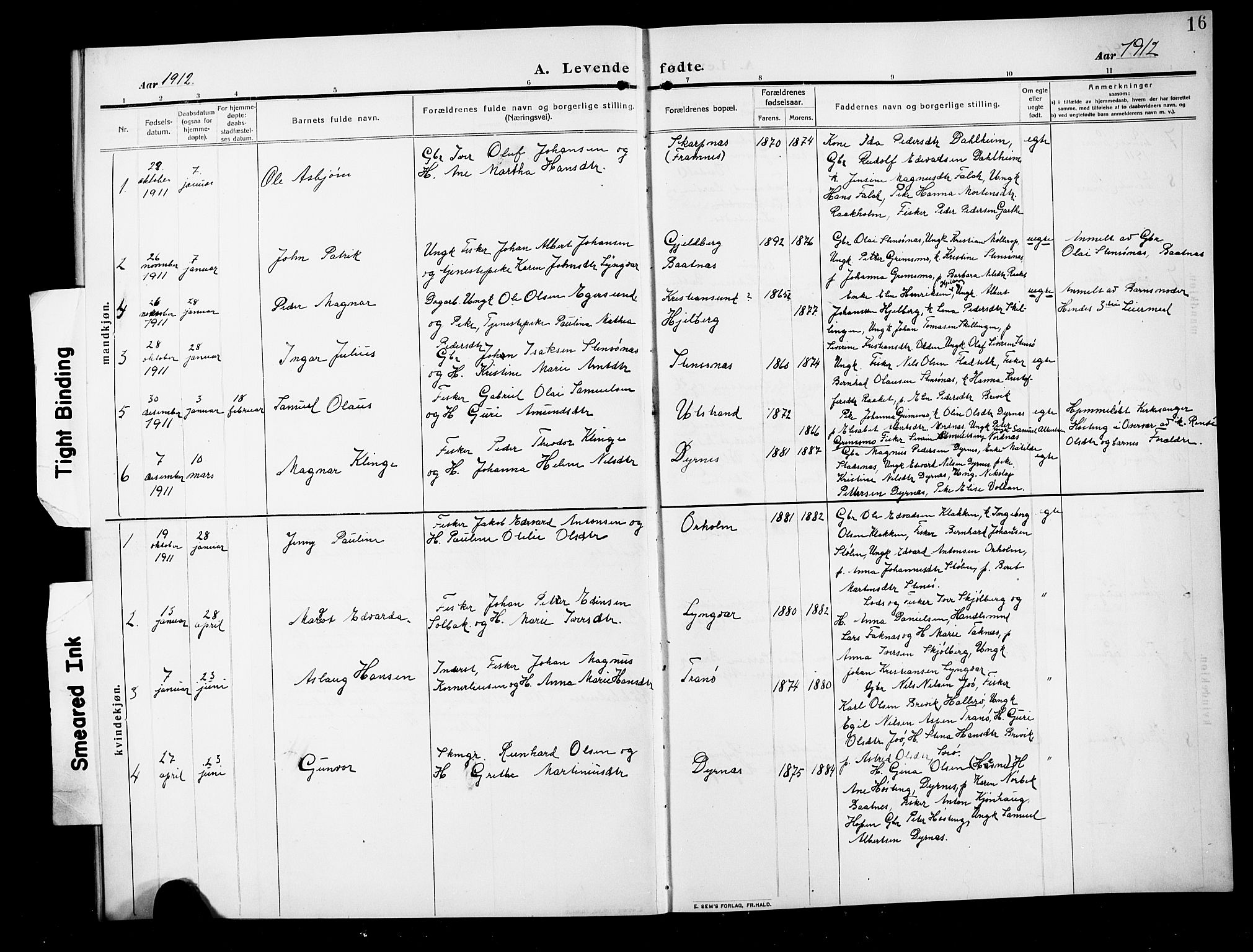 Ministerialprotokoller, klokkerbøker og fødselsregistre - Møre og Romsdal, SAT/A-1454/582/L0949: Klokkerbok nr. 582C01, 1909-1925, s. 16