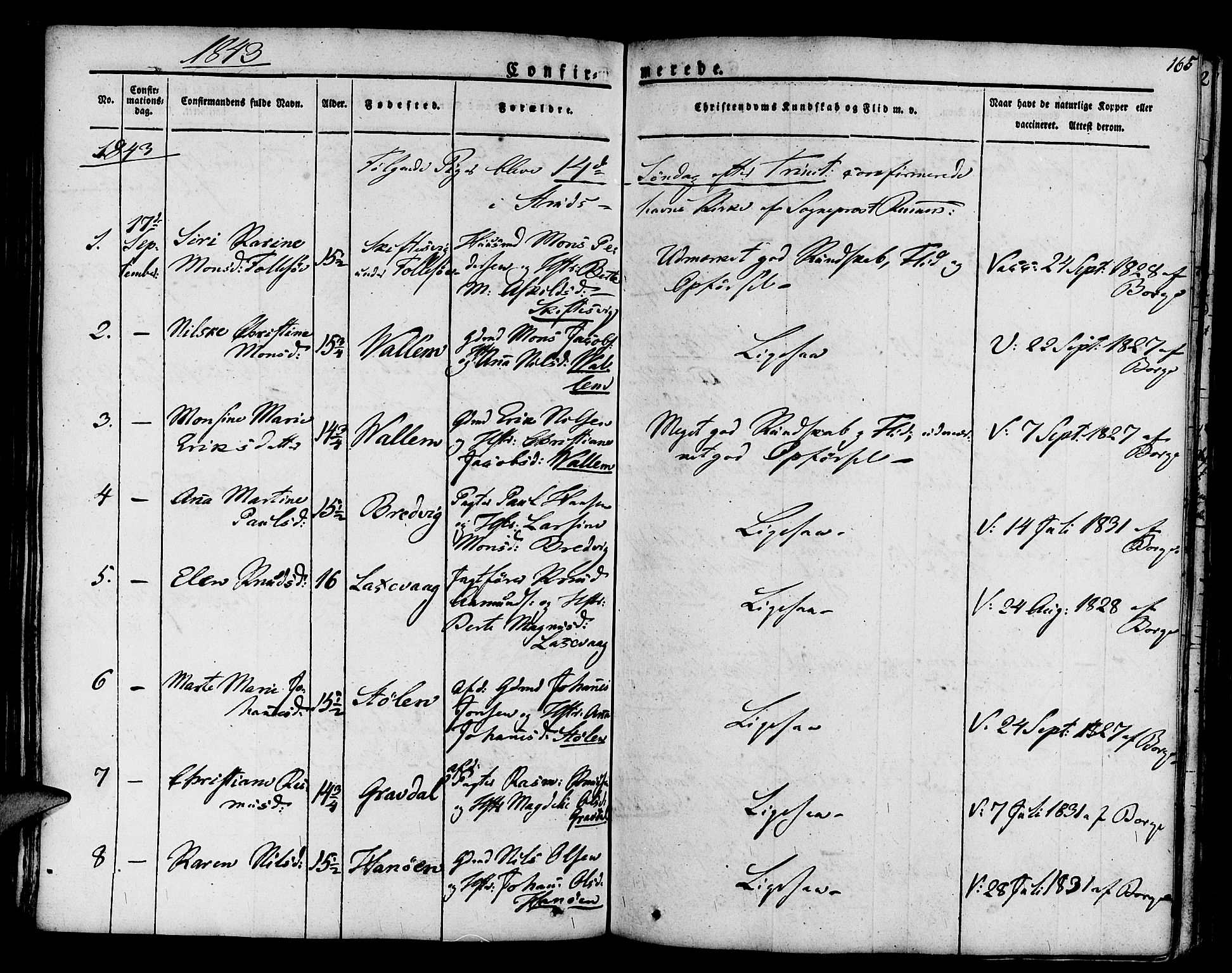 Askøy Sokneprestembete, AV/SAB-A-74101/H/Ha/Haa/Haaa/L0004: Ministerialbok nr. A 4, 1825-1845, s. 165