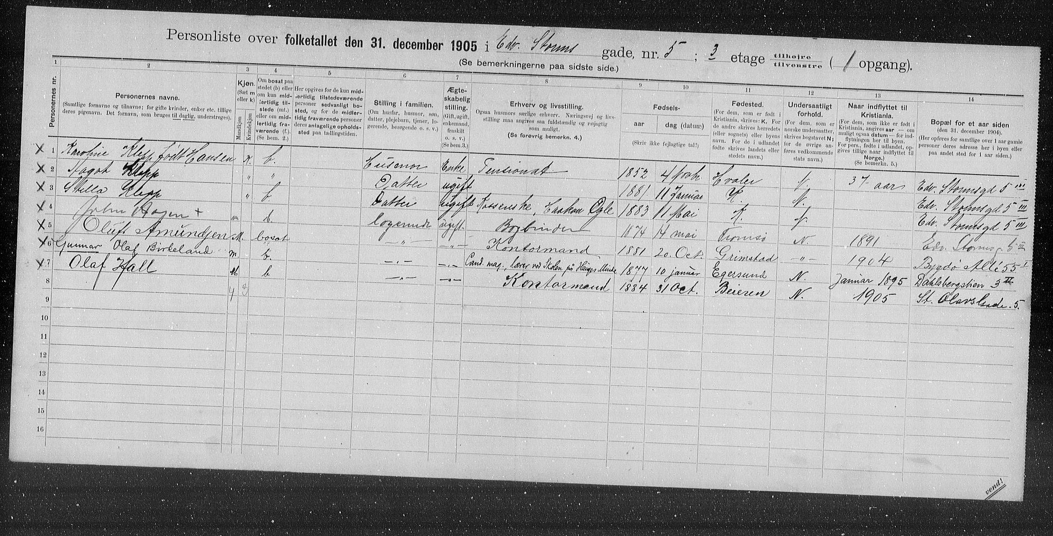 OBA, Kommunal folketelling 31.12.1905 for Kristiania kjøpstad, 1905, s. 9785