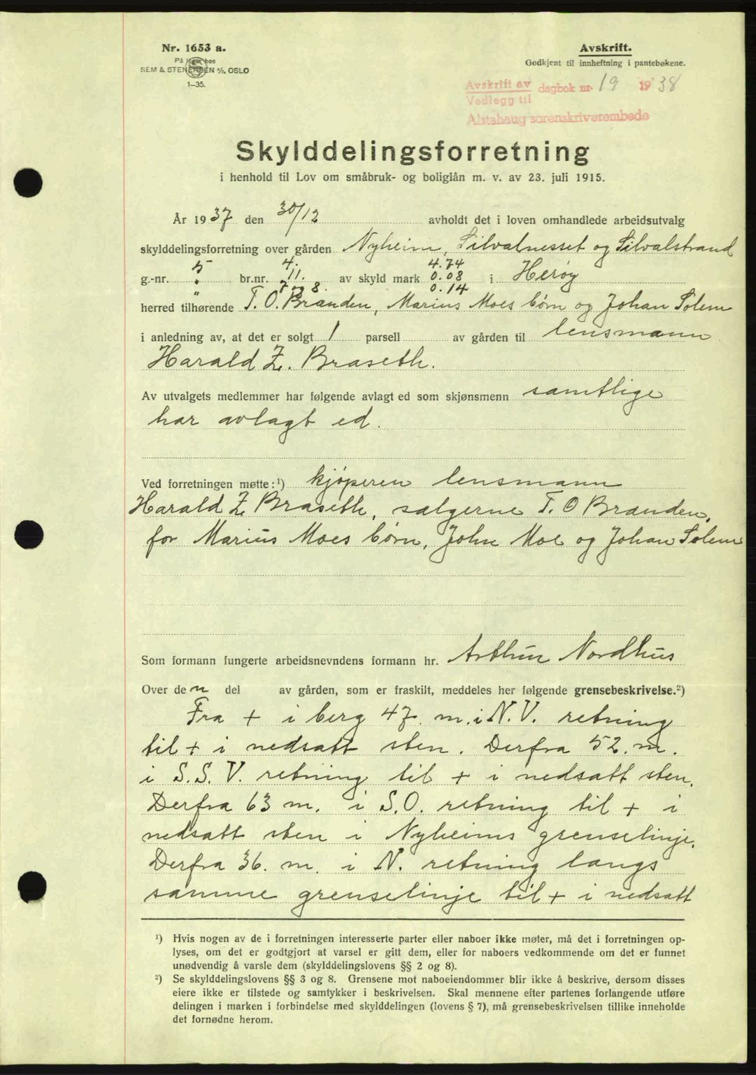 Alstahaug sorenskriveri, SAT/A-1009: Pantebok nr. A3, 1937-1938, Dagboknr: 19/1938