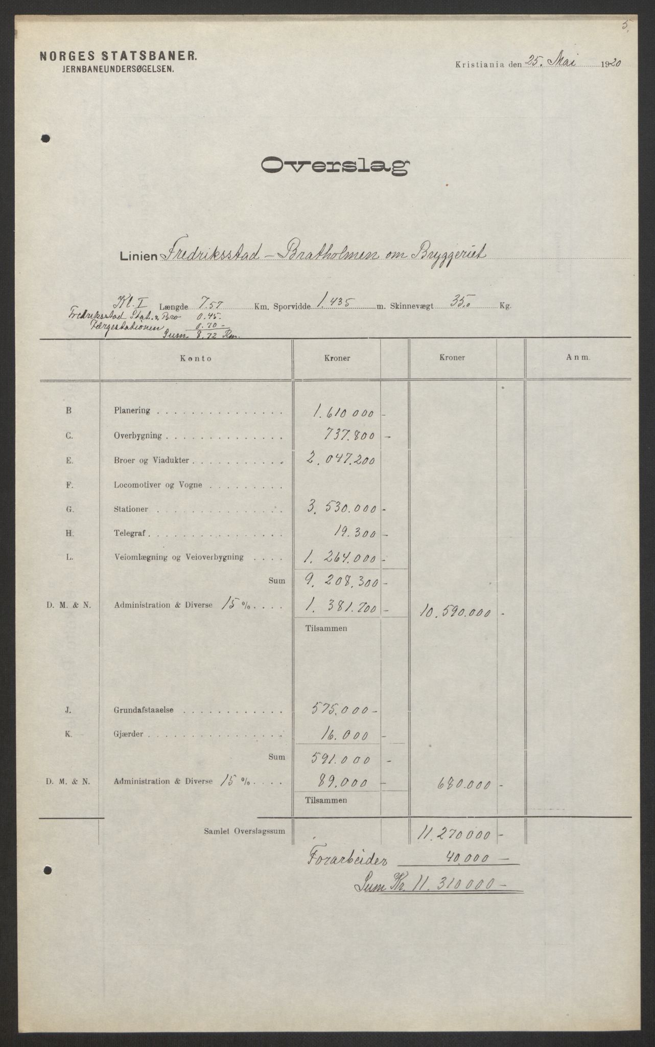 Norges Statsbaner, Baneavdelingen B, AV/RA-S-1619/1/F/Fa/L0042: NORGE-JYLLAND, 1920, s. 312