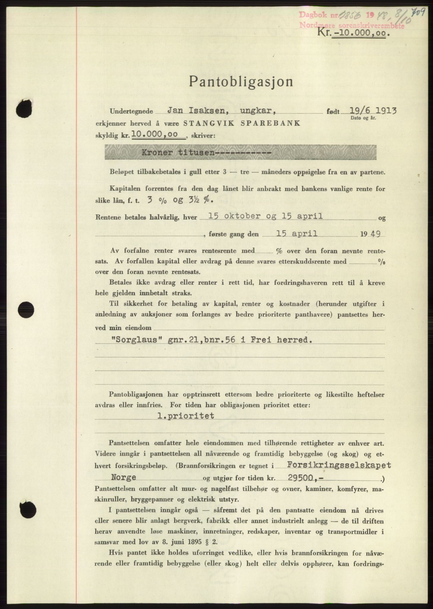 Nordmøre sorenskriveri, SAT/A-4132/1/2/2Ca: Pantebok nr. B99, 1948-1948, Dagboknr: 2856/1948