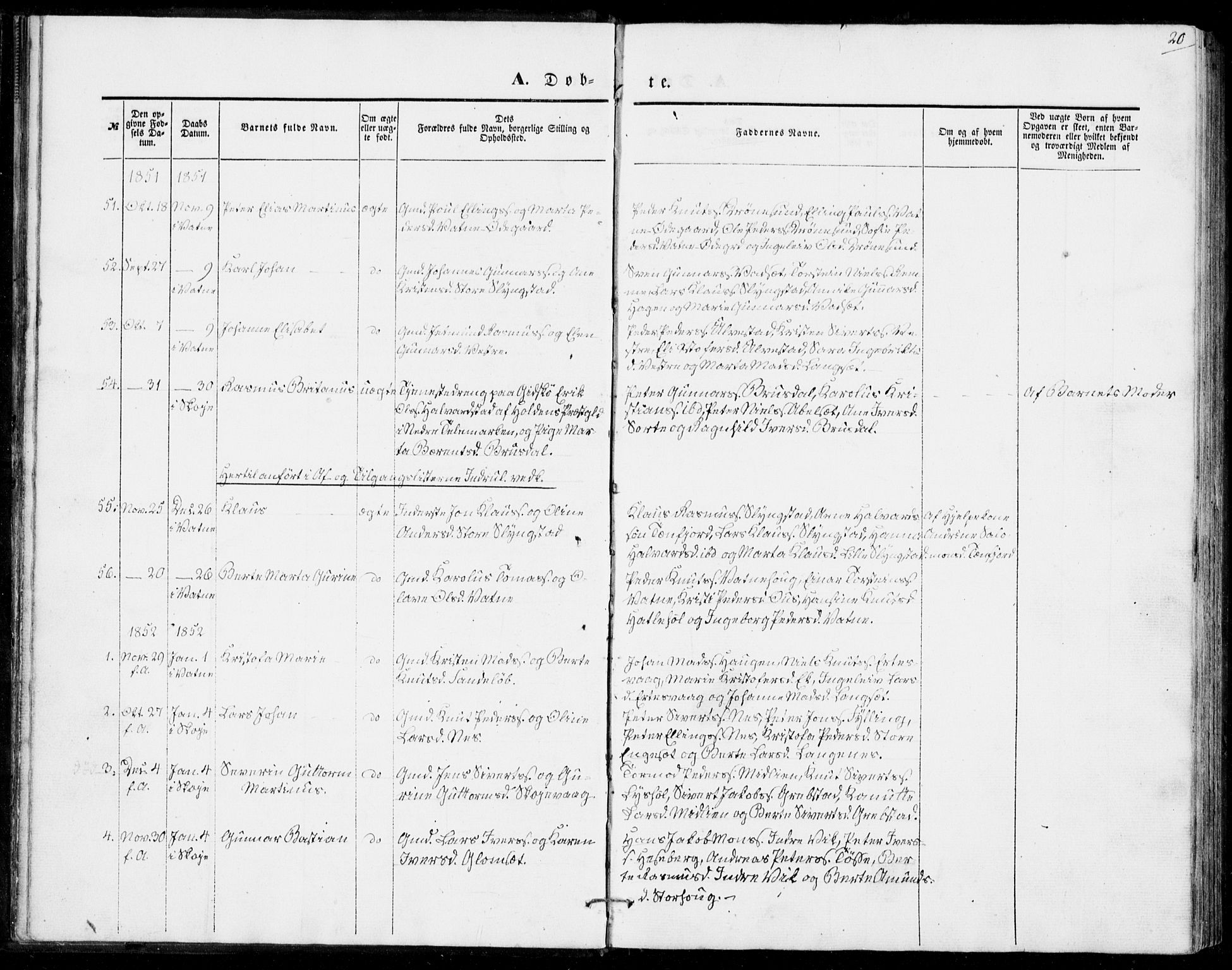 Ministerialprotokoller, klokkerbøker og fødselsregistre - Møre og Romsdal, SAT/A-1454/524/L0353: Ministerialbok nr. 524A05, 1848-1856, s. 20