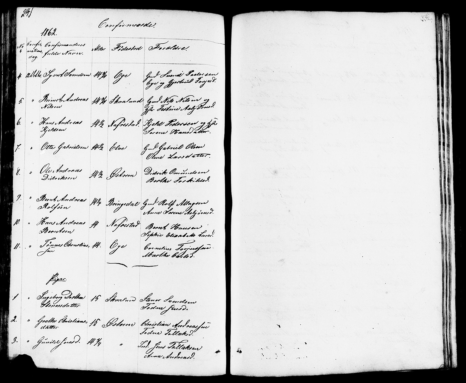 Lund sokneprestkontor, SAST/A-101809/S07/L0003: Klokkerbok nr. B 3, 1848-1885, s. 241