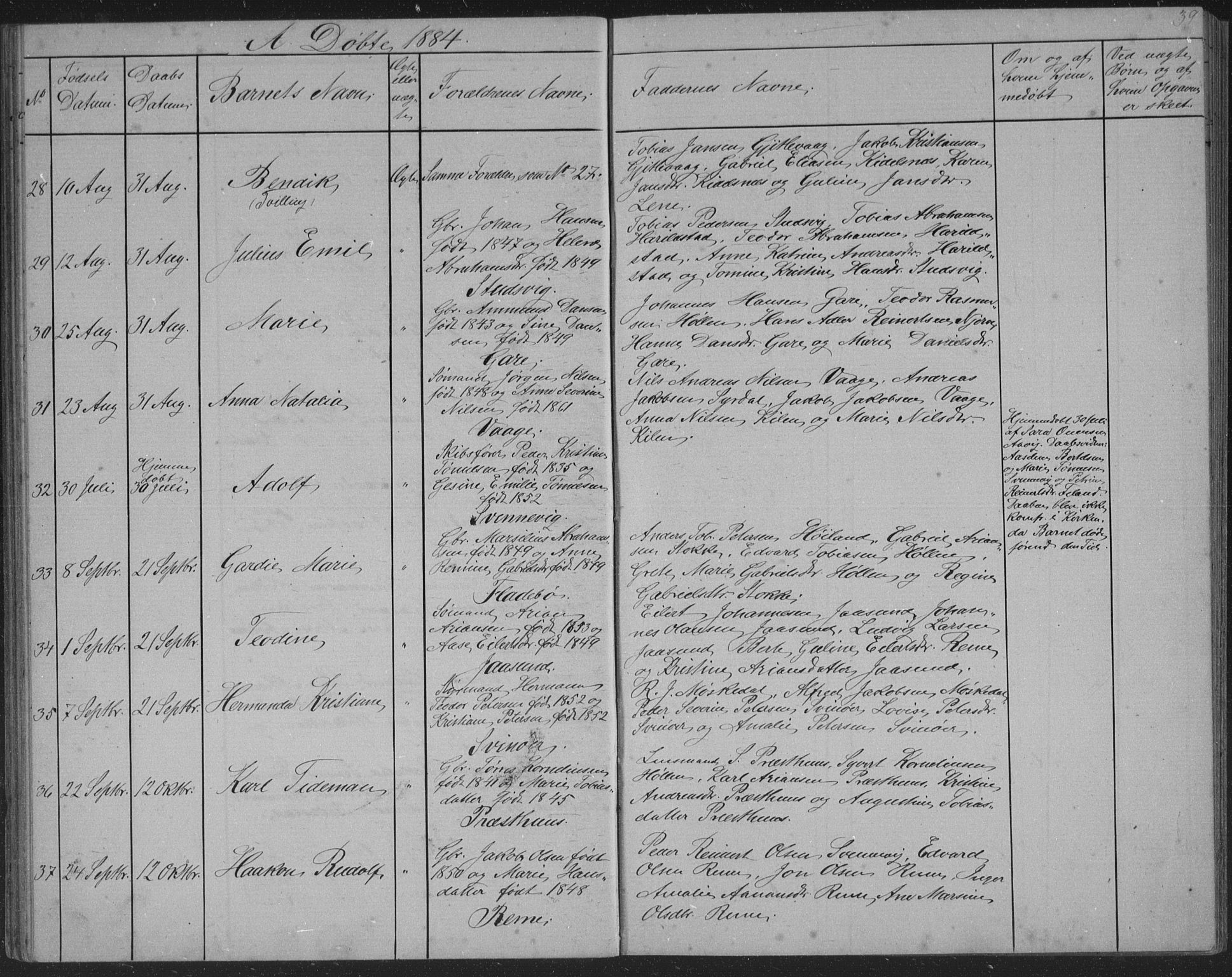 Sør-Audnedal sokneprestkontor, AV/SAK-1111-0039/F/Fb/Fba/L0003: Klokkerbok nr. B 3, 1879-1893, s. 39