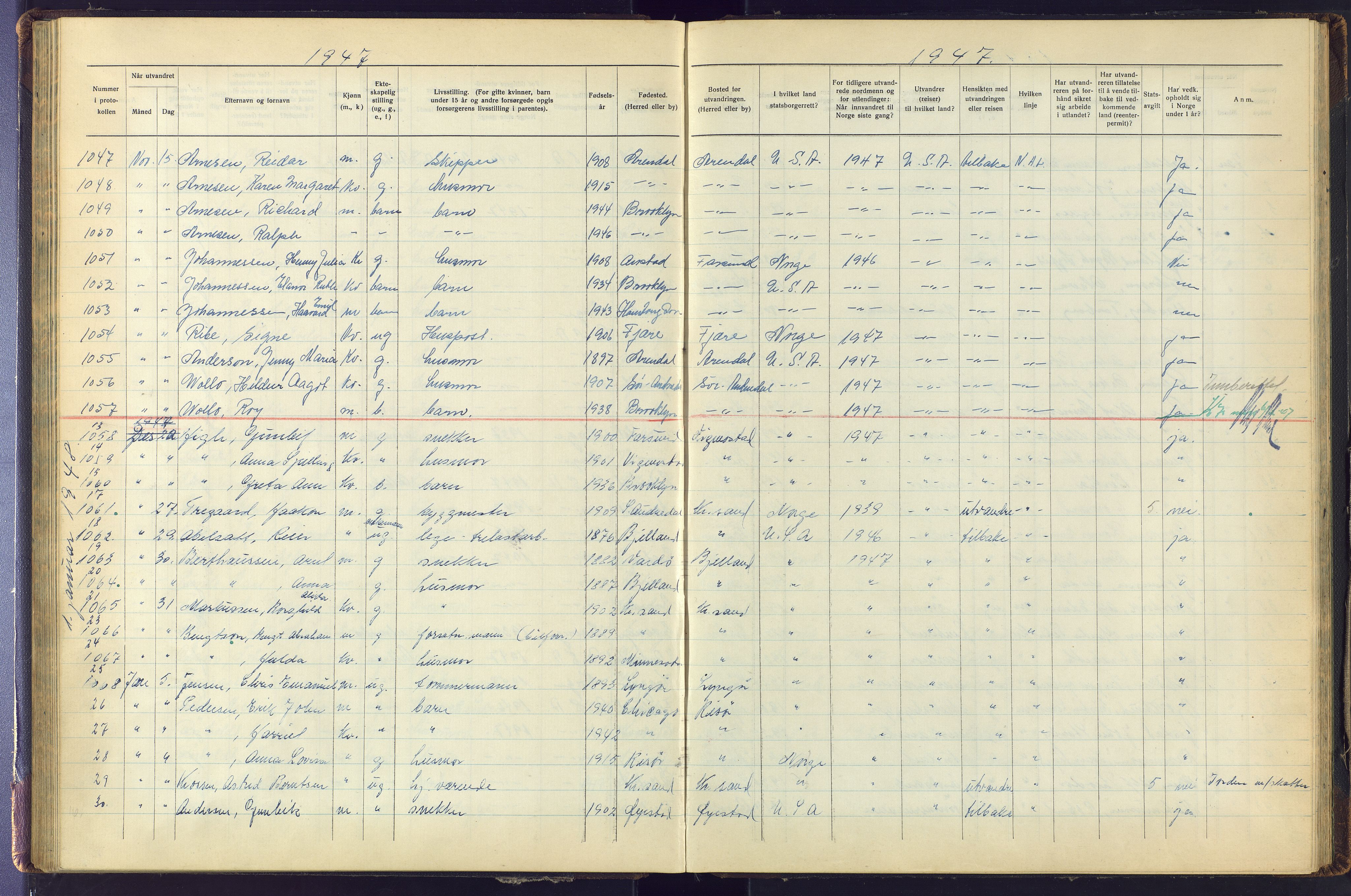 Kristiansand politikammer, SAK/1243-0004/K/Kb/L0248: Emigrantprotokoll, 1938-1951, s. 97