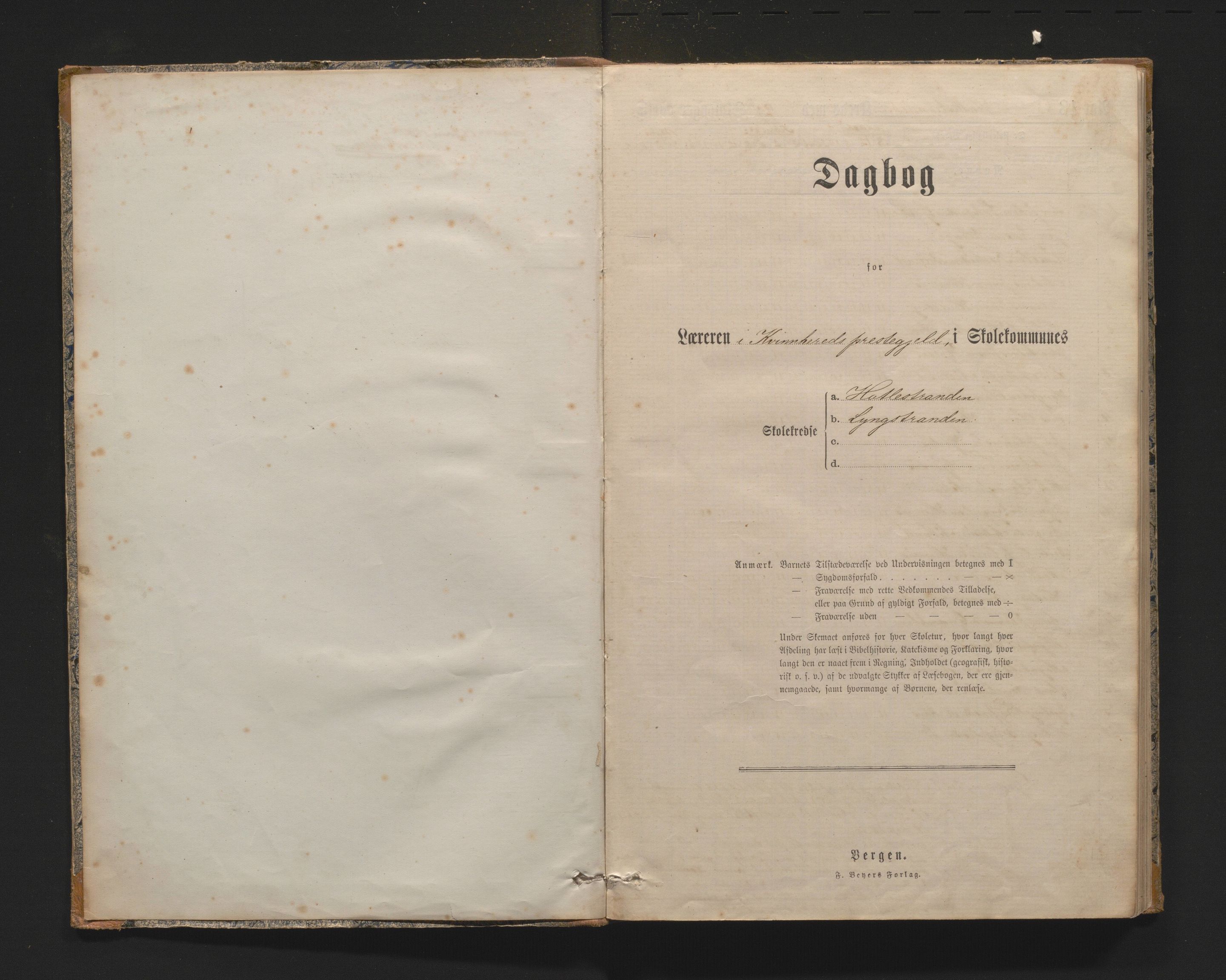 Kvinnherad kommune. Barneskulane, IKAH/1224-231/G/Gb/L0001: Dagbok for Hatlestrand skulekrins , 1885-1895