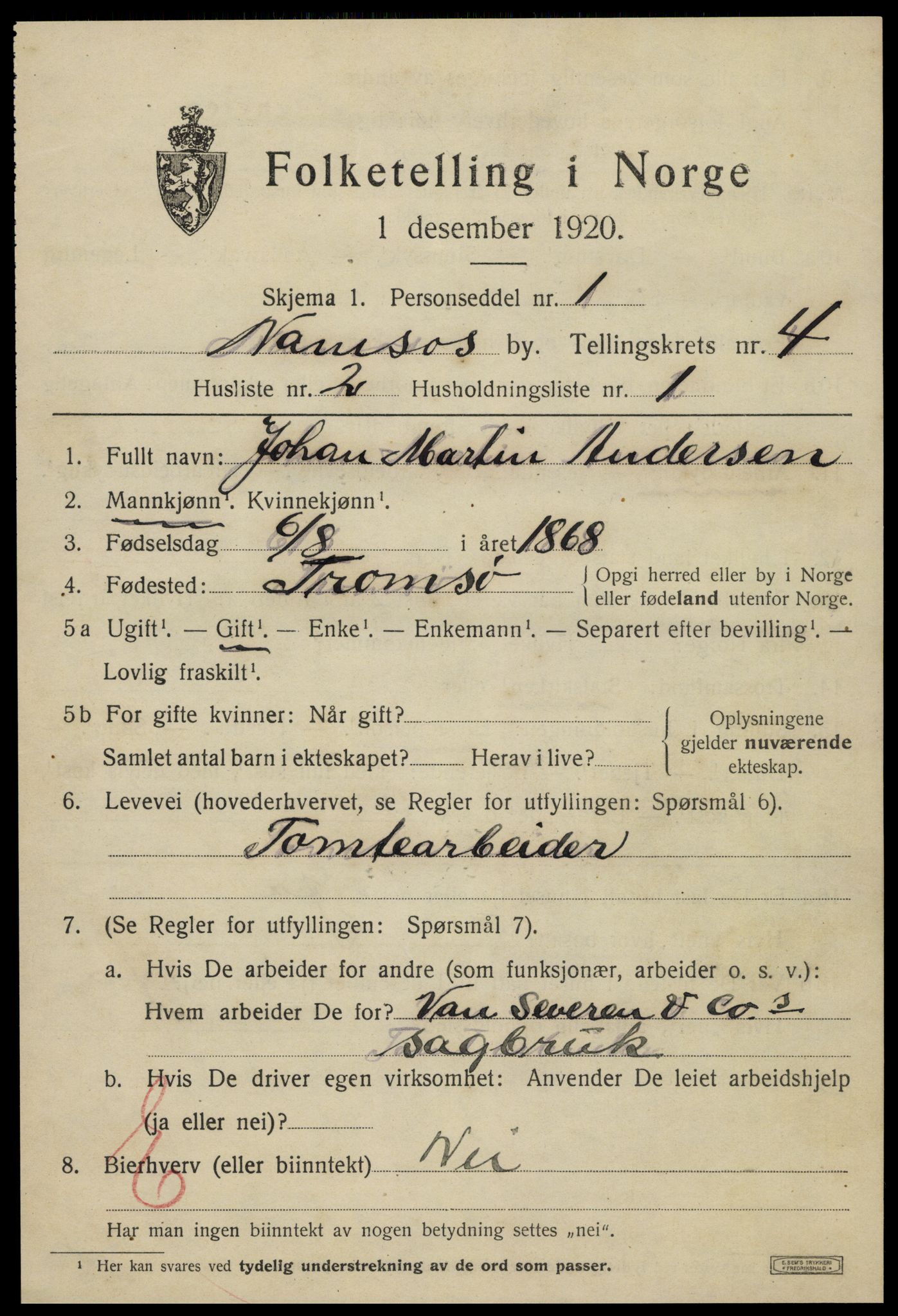 SAT, Folketelling 1920 for 1703 Namsos ladested, 1920, s. 4845