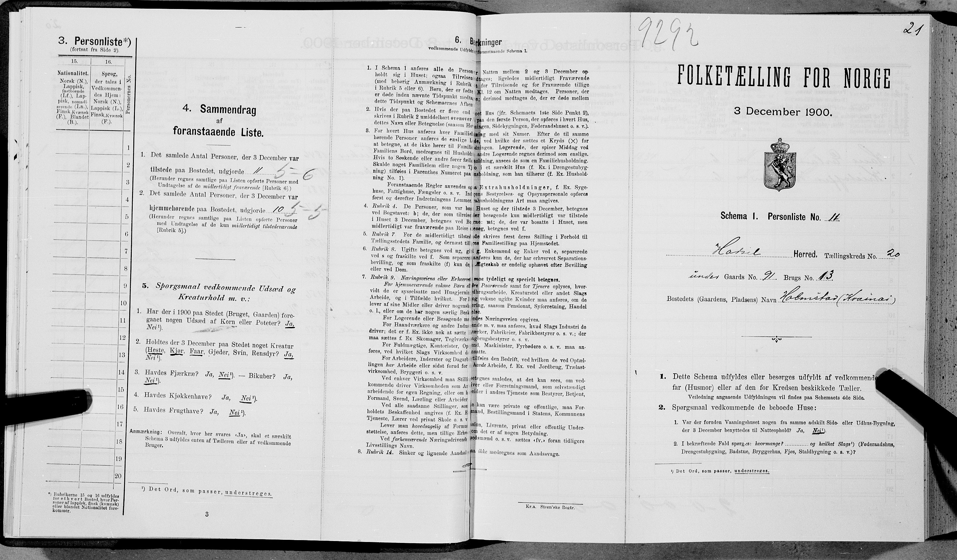 SAT, Folketelling 1900 for 1866 Hadsel herred, 1900, s. 1916