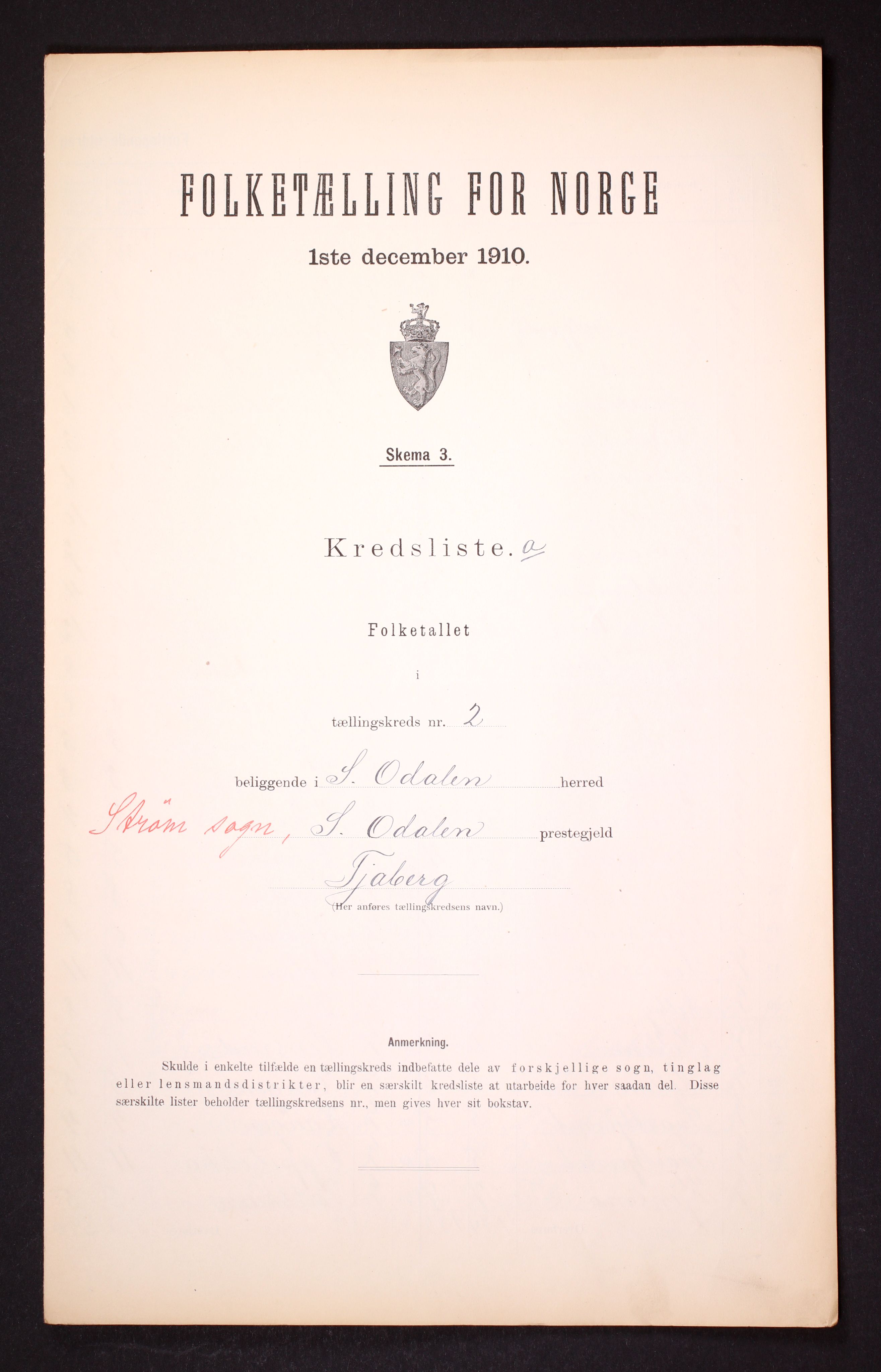 RA, Folketelling 1910 for 0419 Sør-Odal herred, 1910, s. 7