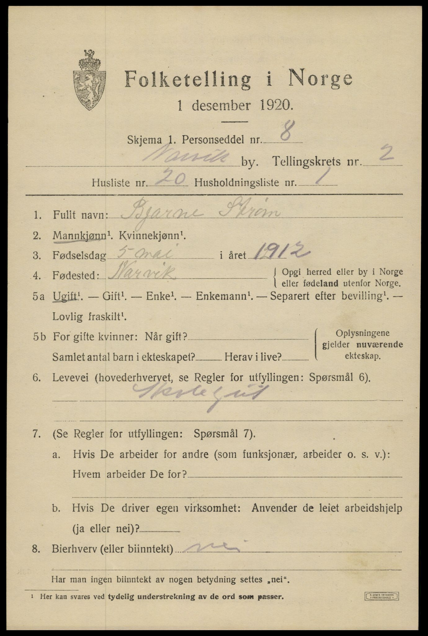 SAT, Folketelling 1920 for 1805 Narvik kjøpstad, 1920, s. 8378