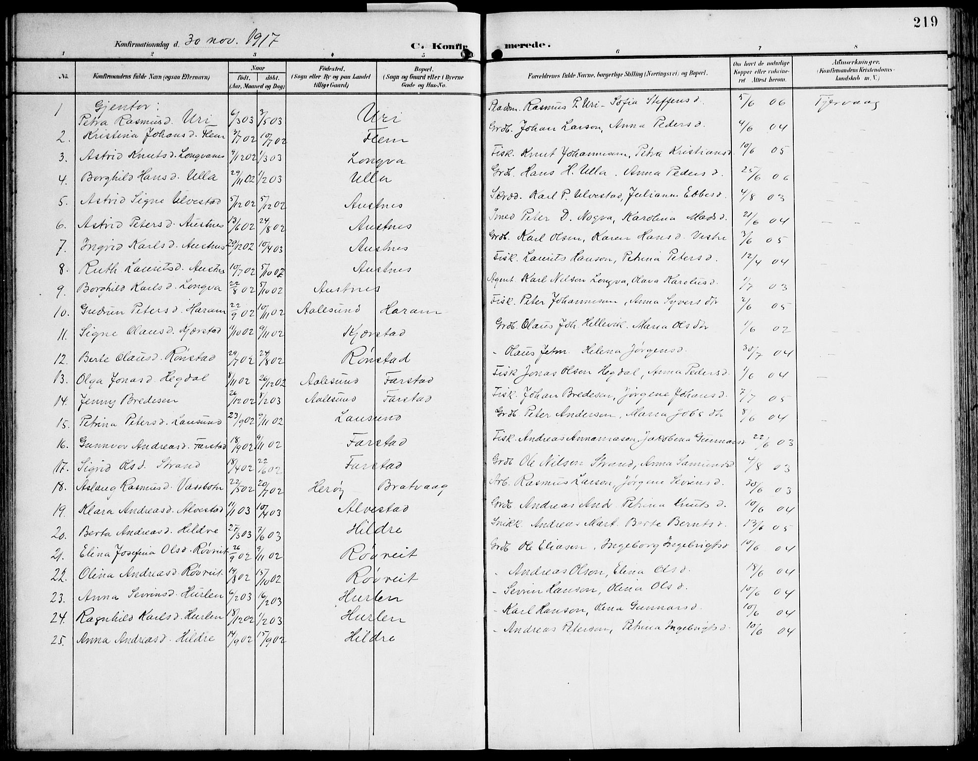 Ministerialprotokoller, klokkerbøker og fødselsregistre - Møre og Romsdal, AV/SAT-A-1454/536/L0511: Klokkerbok nr. 536C06, 1899-1944, s. 219