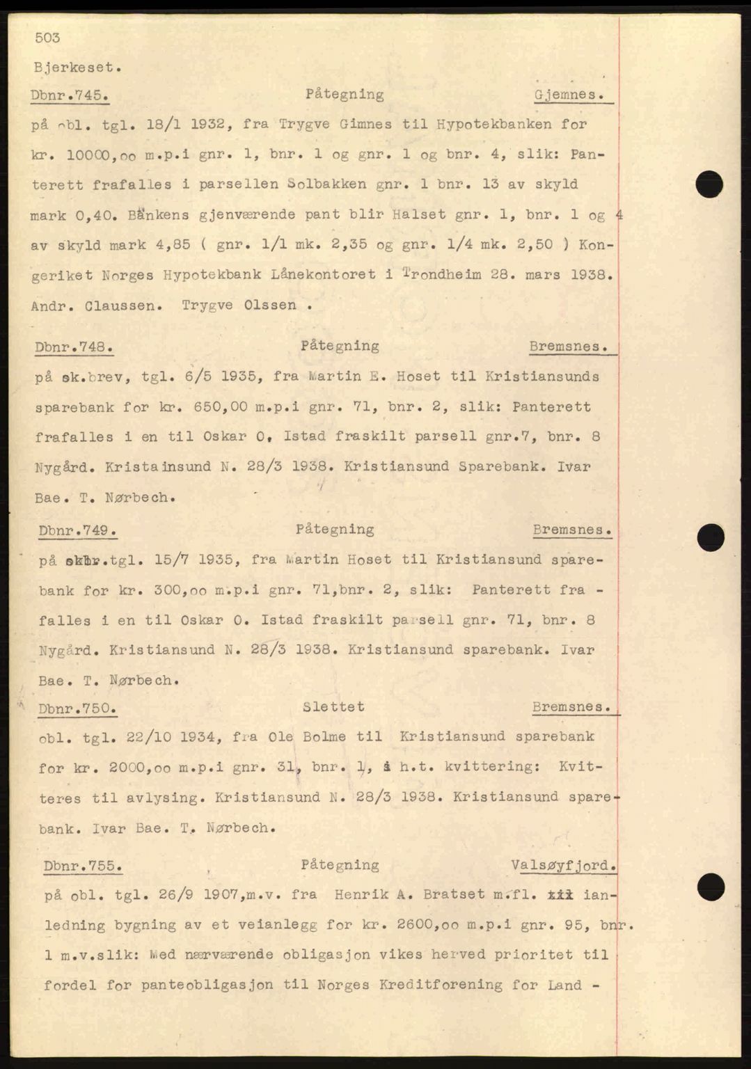 Nordmøre sorenskriveri, SAT/A-4132/1/2/2Ca: Pantebok nr. C80, 1936-1939, Dagboknr: 745/1938