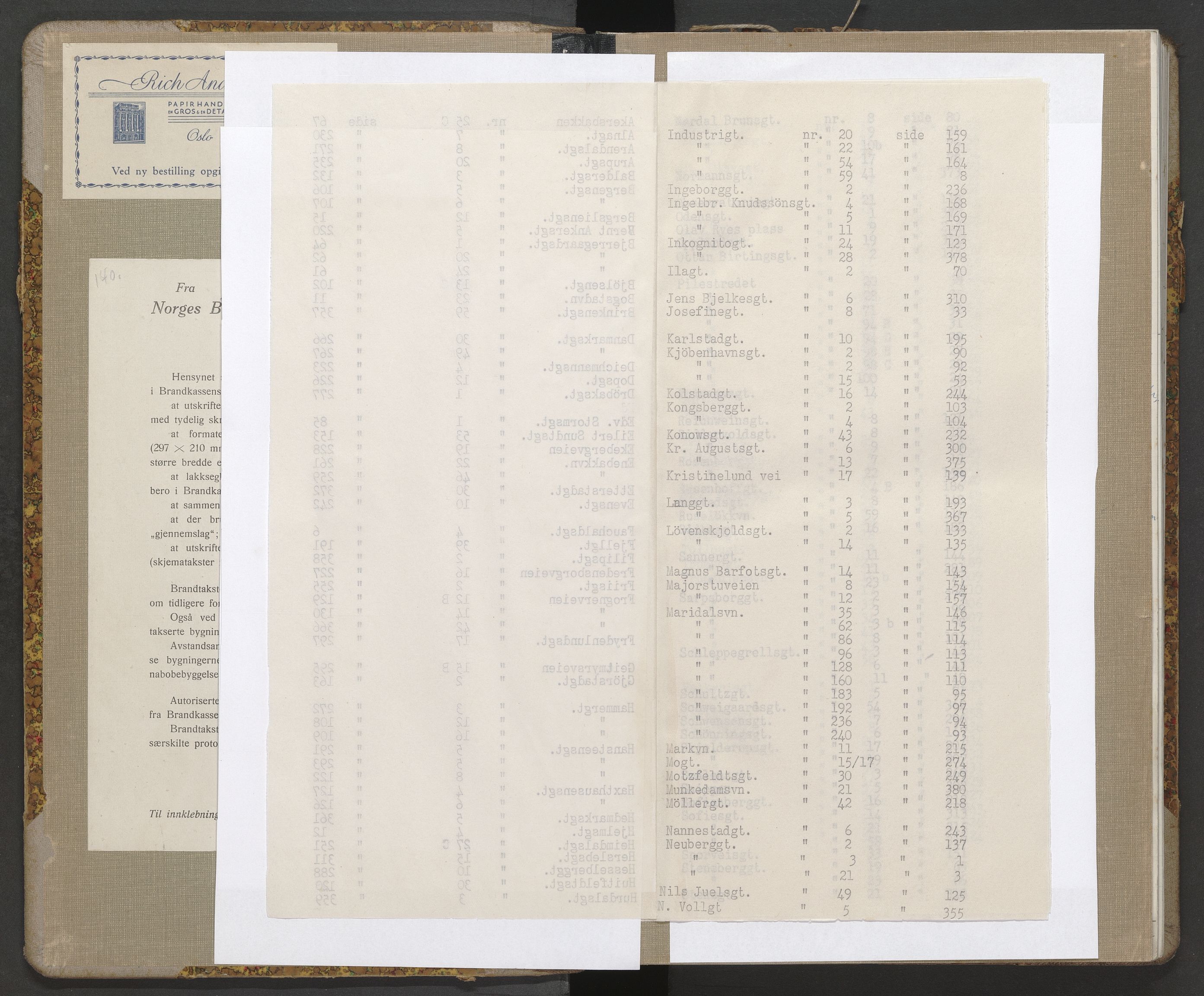 Norges brannkasse, branntakster Oslo, AV/SAO-A-11402/F/Fb/L0009: Branntakstprotokoll, 1943-1946