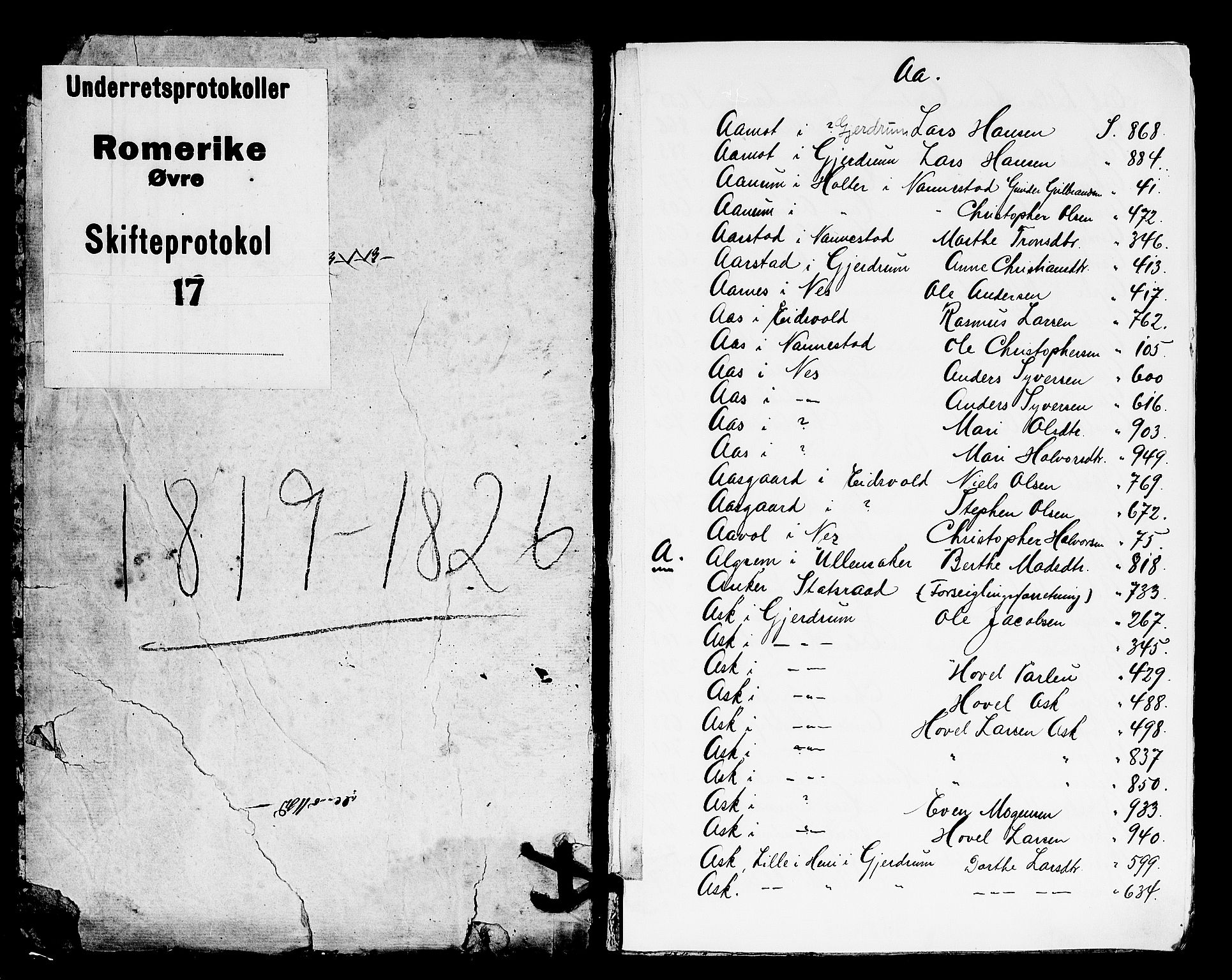 Øvre Romerike sorenskriveri, AV/SAO-A-10649/H/Hb/L0017: Skifteprotokoll nr. 17, 1819-1826