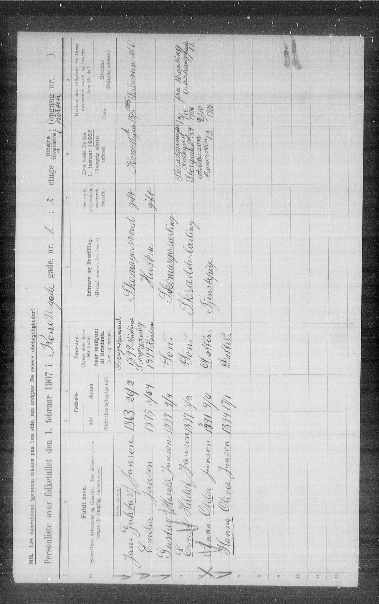 OBA, Kommunal folketelling 1.2.1907 for Kristiania kjøpstad, 1907, s. 27006