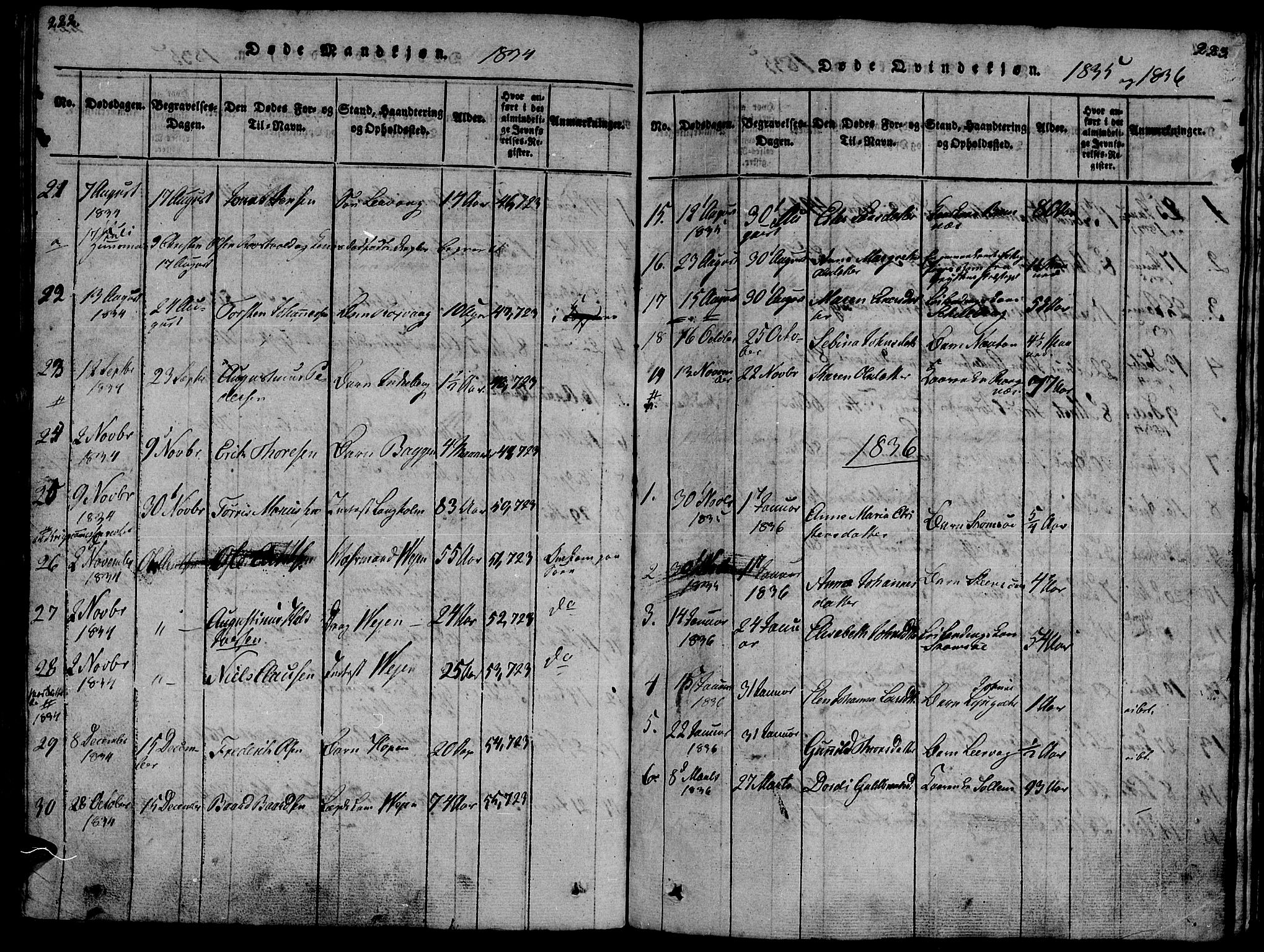 Ministerialprotokoller, klokkerbøker og fødselsregistre - Møre og Romsdal, SAT/A-1454/581/L0933: Ministerialbok nr. 581A03 /1, 1819-1836, s. 222-223