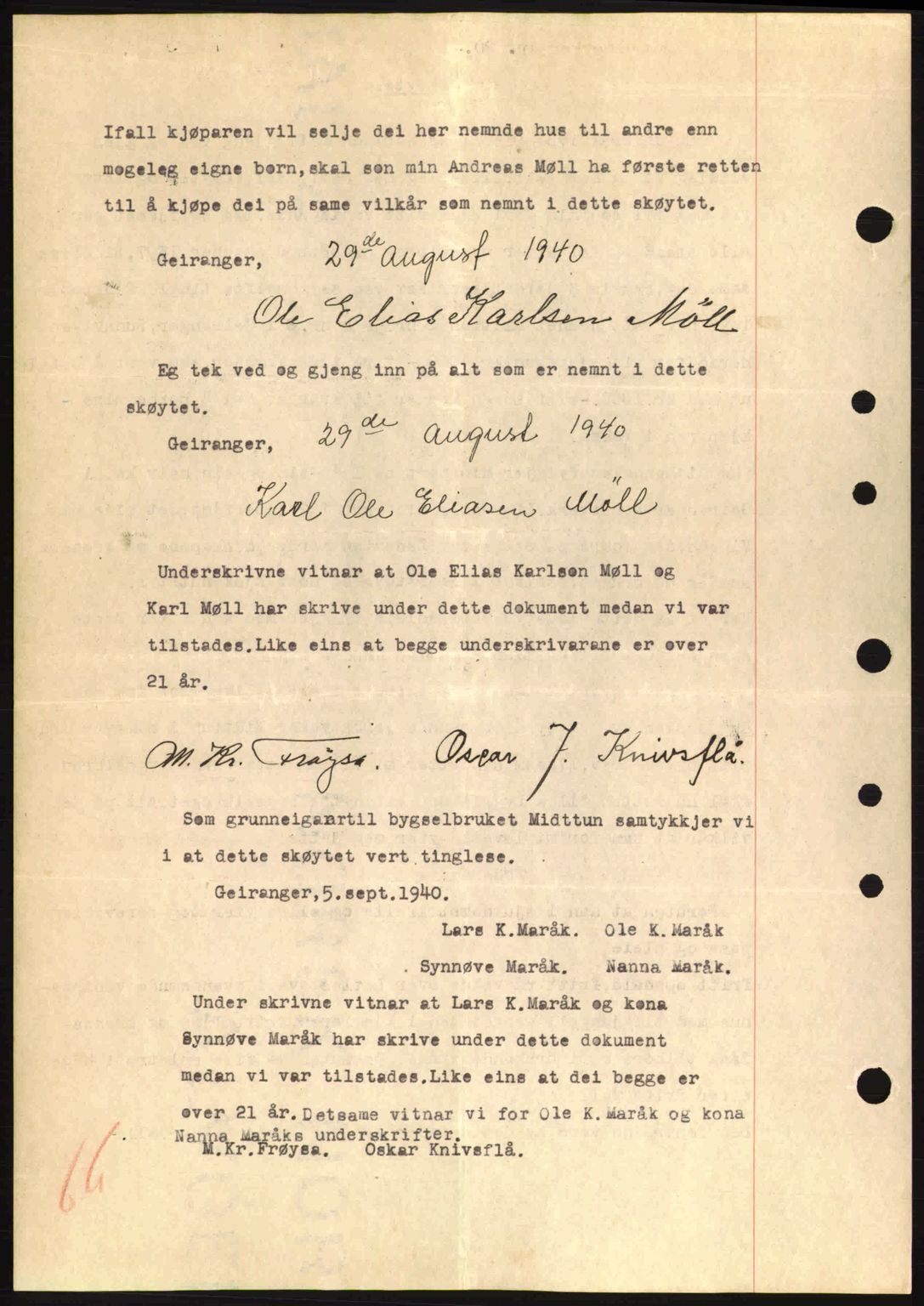 Nordre Sunnmøre sorenskriveri, AV/SAT-A-0006/1/2/2C/2Ca: Pantebok nr. A9, 1940-1940, Dagboknr: 1260/1940