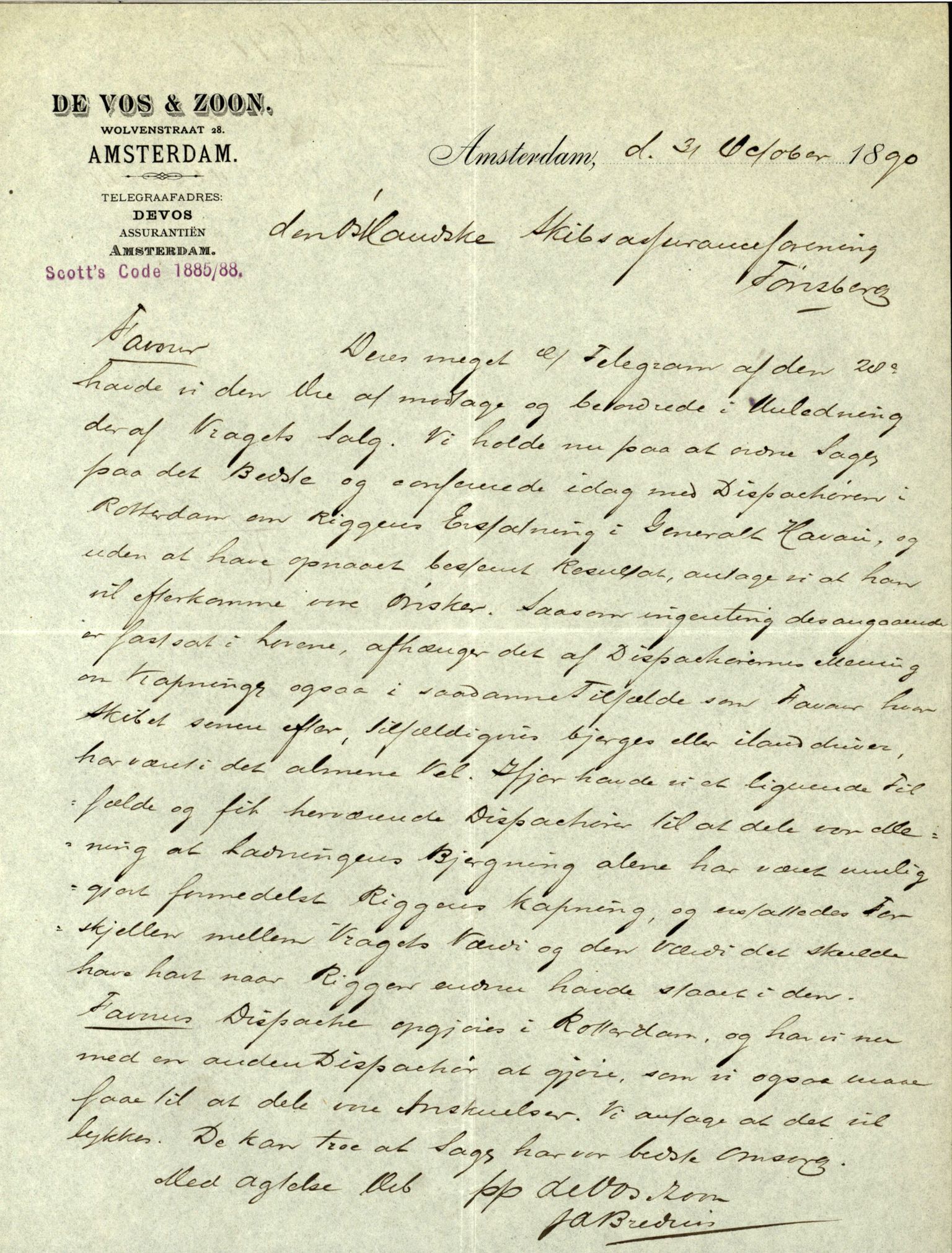 Pa 63 - Østlandske skibsassuranceforening, VEMU/A-1079/G/Ga/L0026/0005: Havaridokumenter / Kalliope, Kali, Maas, Favour, Lindesnæs, 1890, s. 43