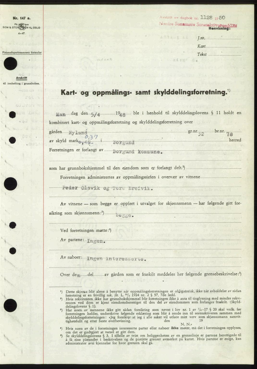Nordre Sunnmøre sorenskriveri, SAT/A-0006/1/2/2C/2Ca: Pantebok nr. A34, 1950-1950, Dagboknr: 1128/1950