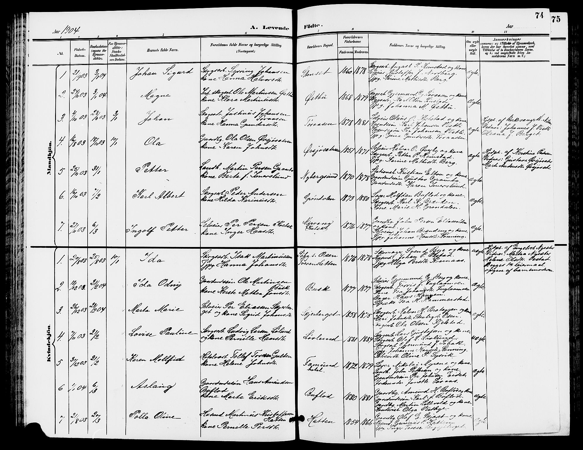 Trysil prestekontor, SAH/PREST-046/H/Ha/Hab/L0006: Klokkerbok nr. 6, 1896-1912, s. 74