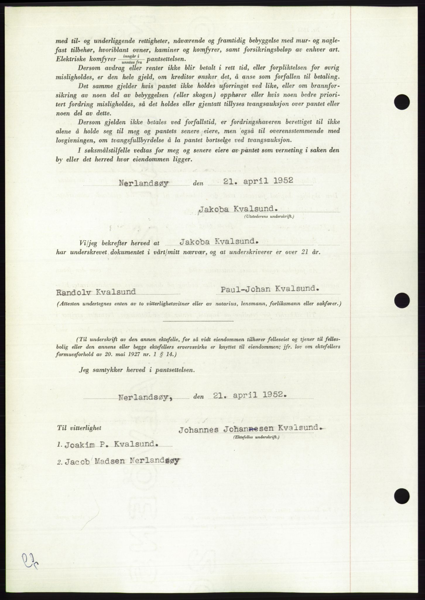 Søre Sunnmøre sorenskriveri, AV/SAT-A-4122/1/2/2C/L0121: Pantebok nr. 9B, 1951-1952, Dagboknr: 896/1952