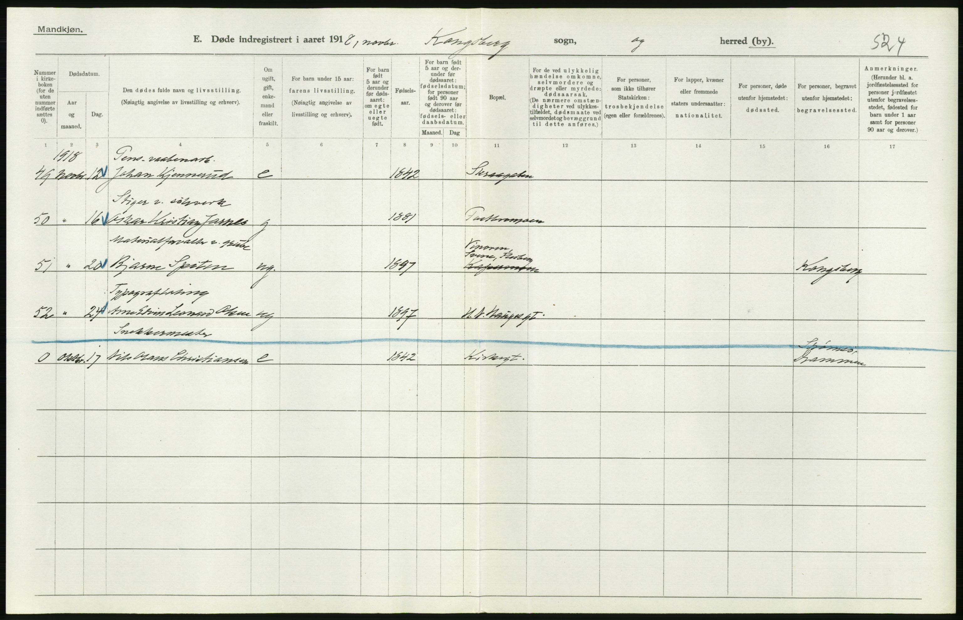 Statistisk sentralbyrå, Sosiodemografiske emner, Befolkning, AV/RA-S-2228/D/Df/Dfb/Dfbh/L0020: Buskerud fylke: Døde. Bygder og byer., 1918, s. 588