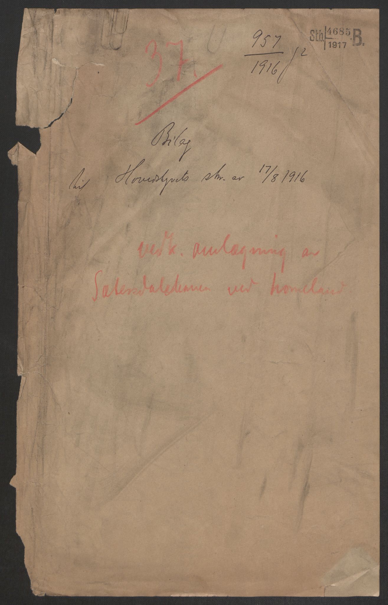 Norges Statsbaner, Baneavdelingen B, RA/S-1619/1/F/Fa/L0211: SÆTERSDALSBANEN. OMLEGNINGEN RØYKNES-IVELAND (NOMELAND), 1915, s. 1