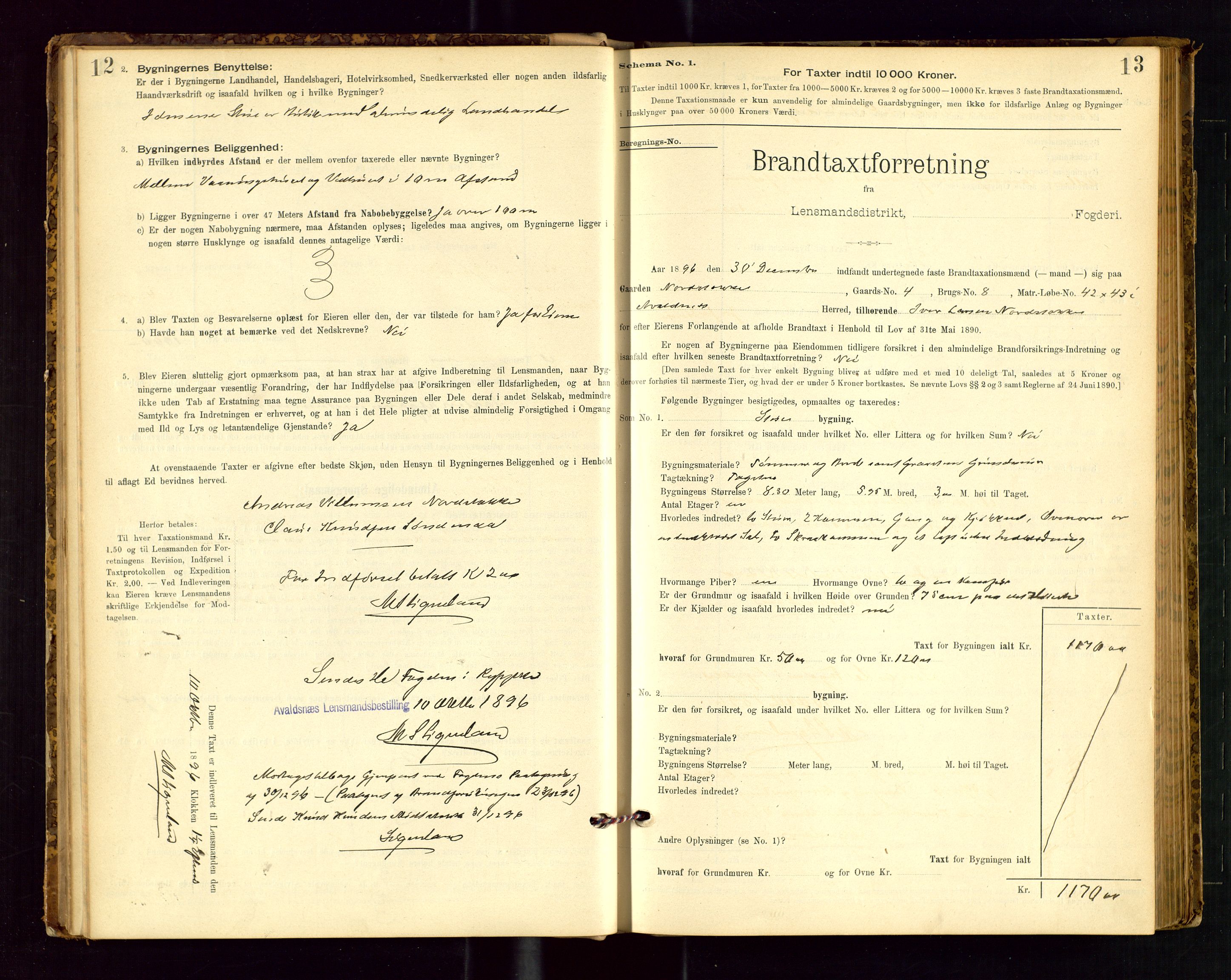 Avaldsnes lensmannskontor, AV/SAST-A-100286/Gob/L0001: "Brandtaxationsprotokol for Avaldsnes Lensmandsdistrikt Ryfylke Fogderi", 1894-1925, s. 12-13