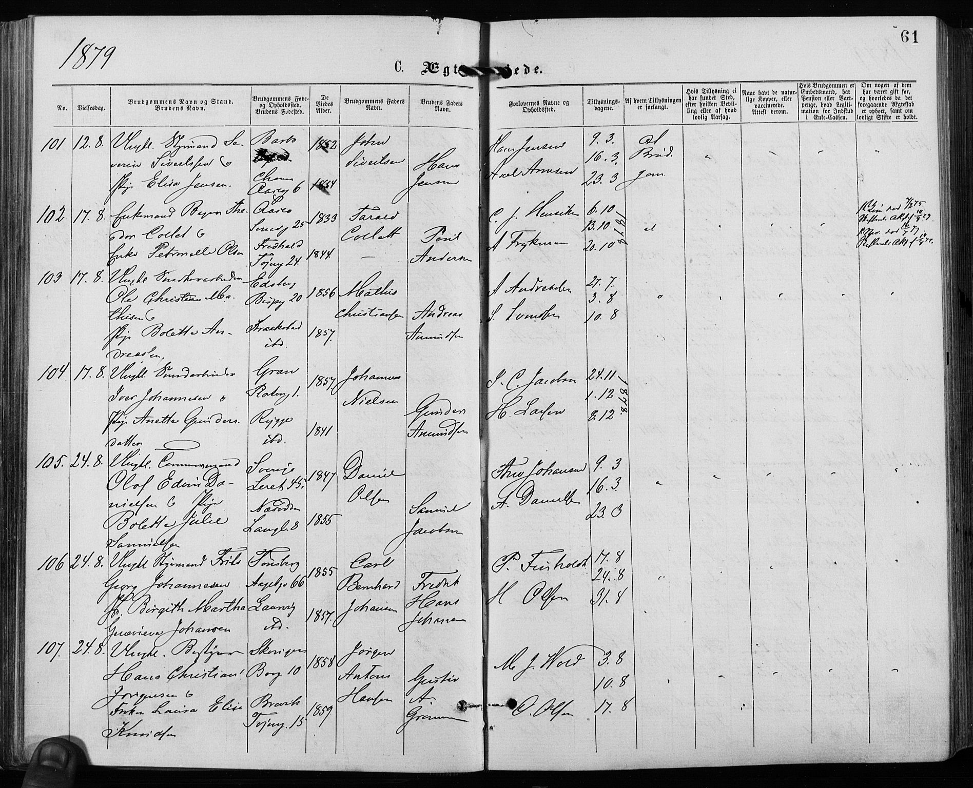 Grønland prestekontor Kirkebøker, AV/SAO-A-10848/F/Fa/L0006: Ministerialbok nr. 6, 1877-1886, s. 61