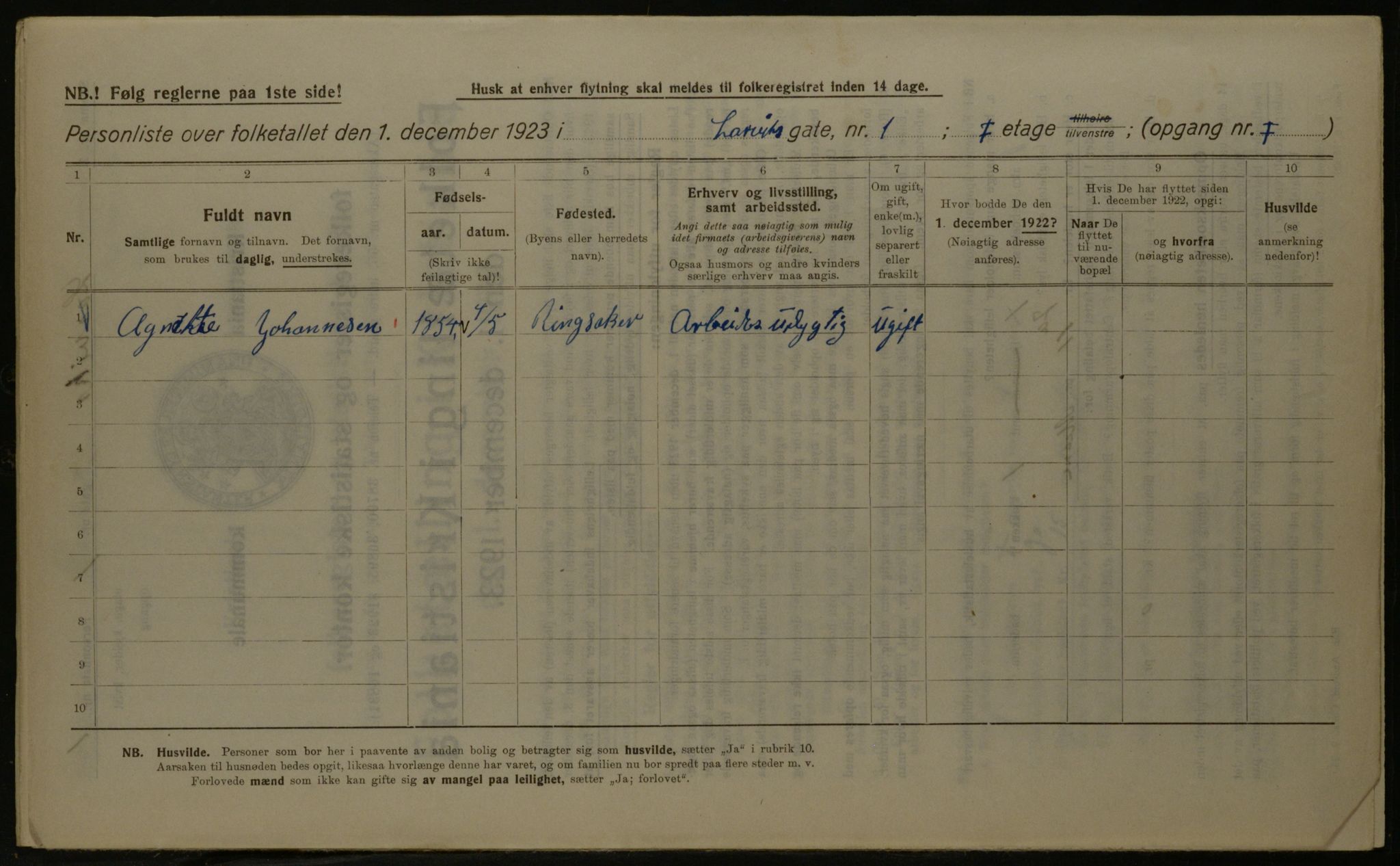 OBA, Kommunal folketelling 1.12.1923 for Kristiania, 1923, s. 63341