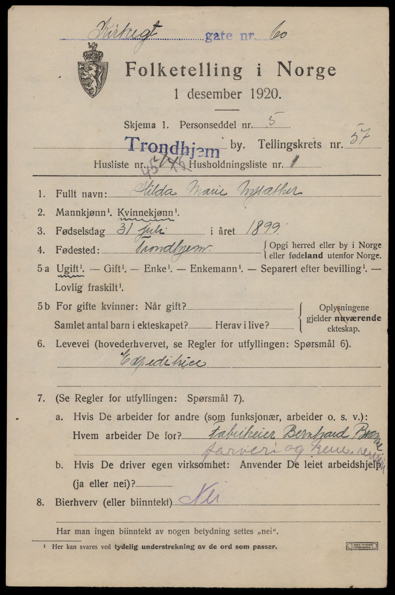 SAT, Folketelling 1920 for 1601 Trondheim kjøpstad, 1920, s. 117452