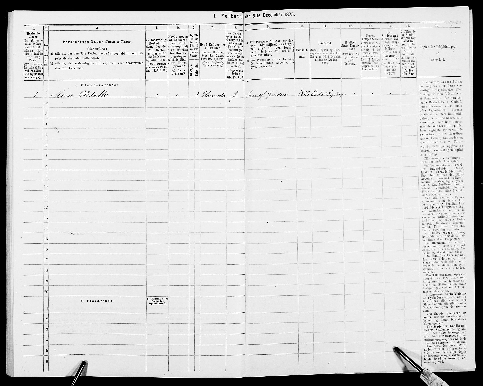 SAK, Folketelling 1875 for 0920P Øyestad prestegjeld, 1875, s. 137