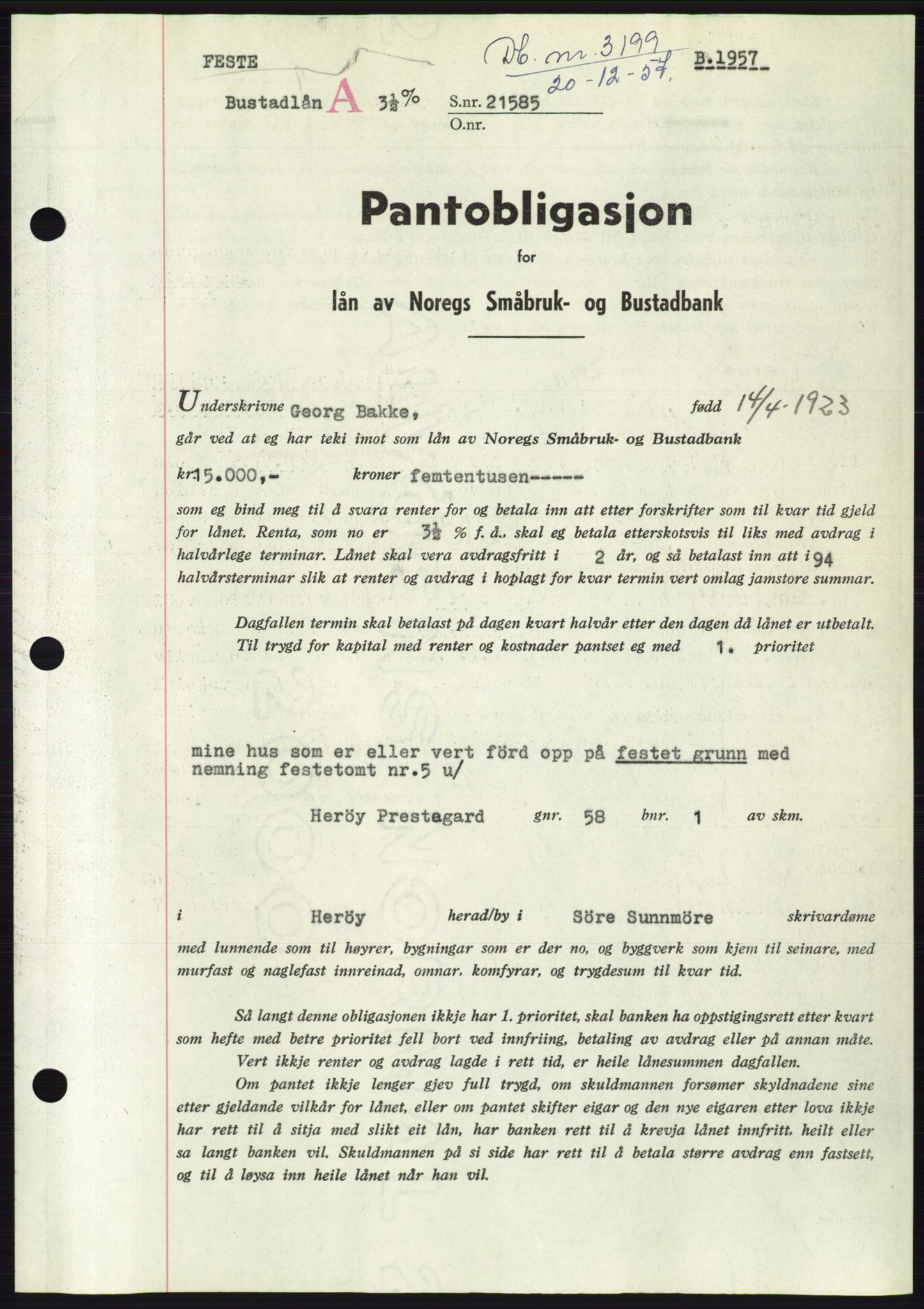 Søre Sunnmøre sorenskriveri, AV/SAT-A-4122/1/2/2C/L0130: Pantebok nr. 18B, 1957-1958, Dagboknr: 3199/1957