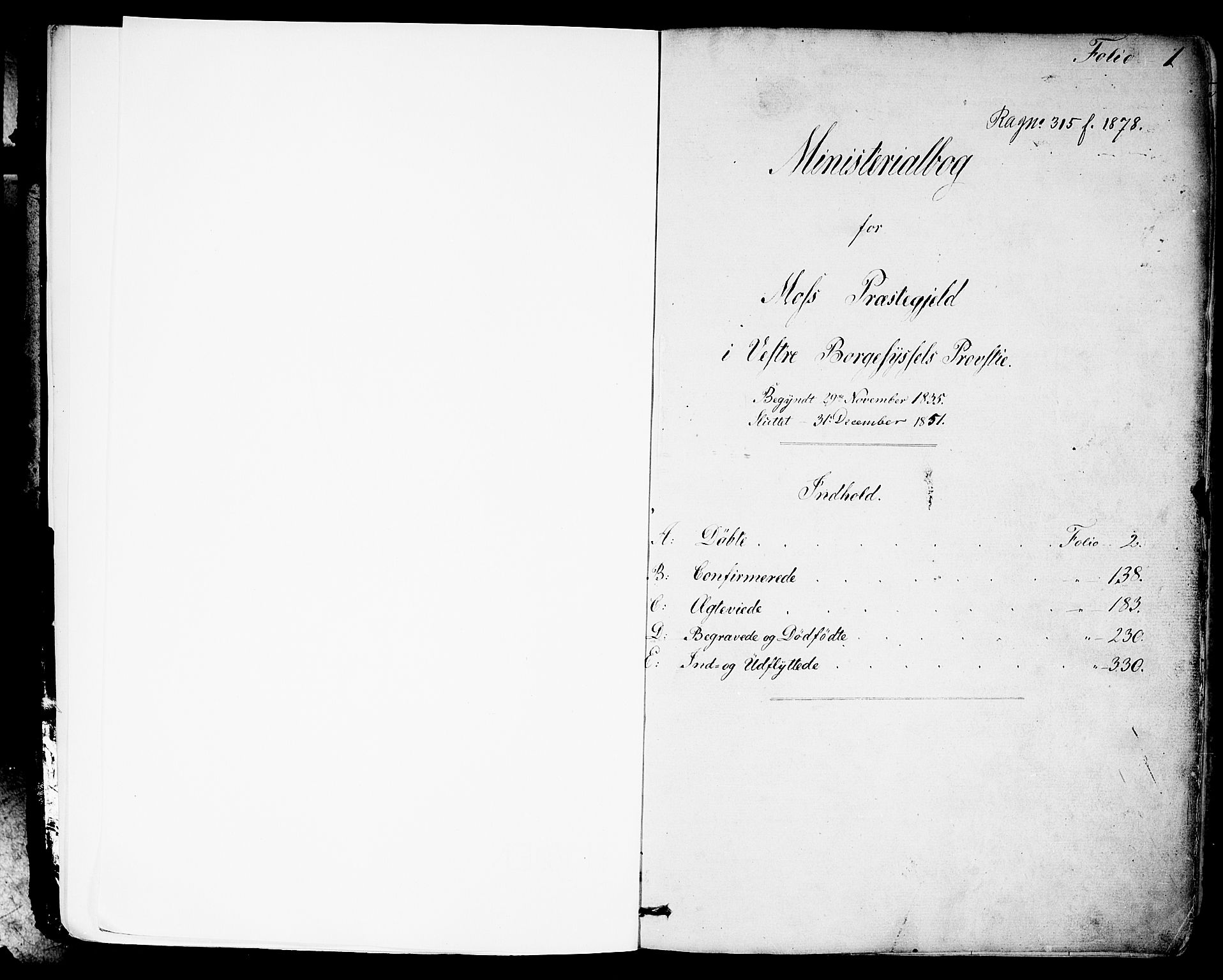 Moss prestekontor Kirkebøker, SAO/A-2003/G/Ga/L0001: Klokkerbok nr. I 1, 1835-1851, s. 1