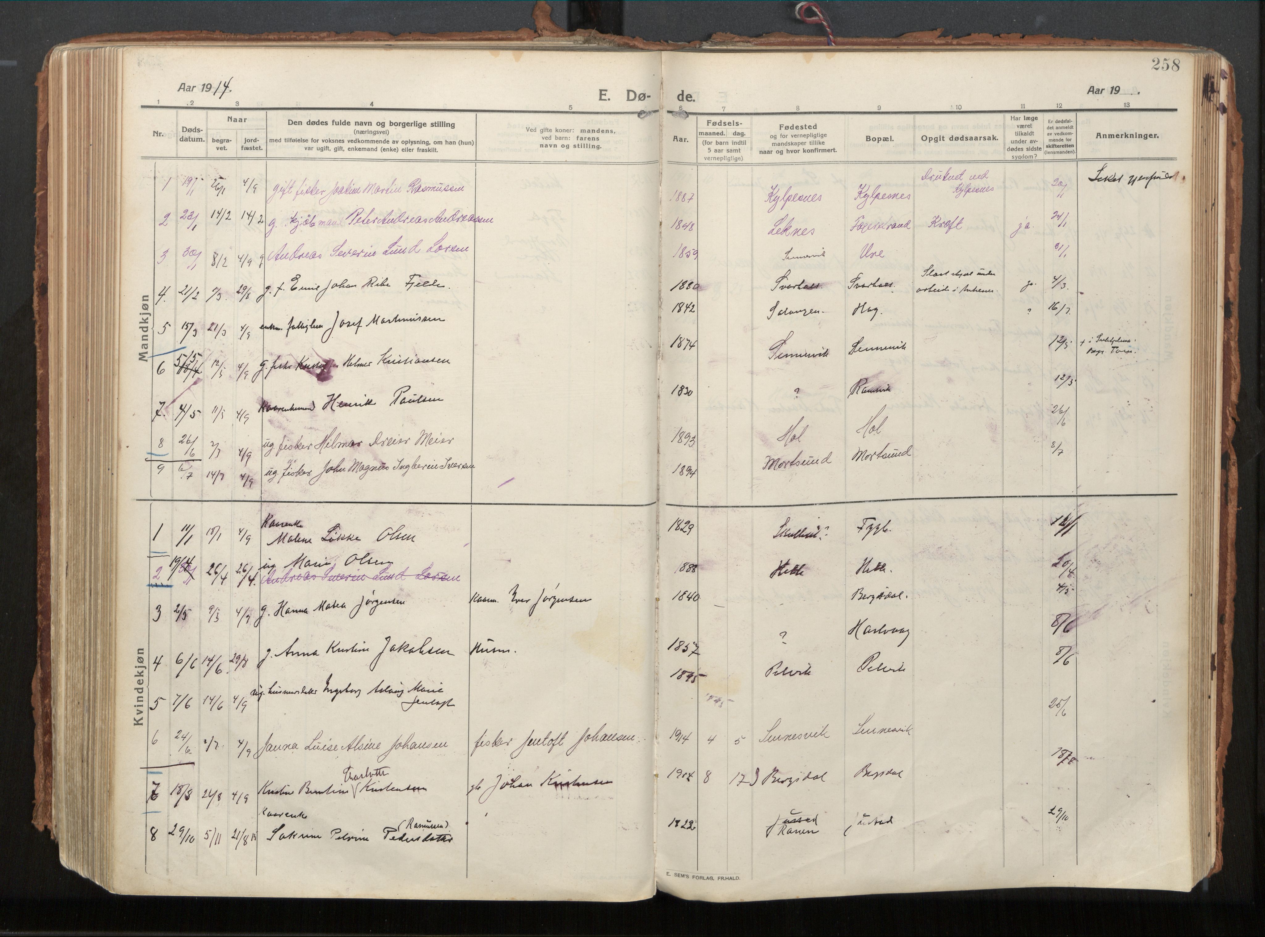 Ministerialprotokoller, klokkerbøker og fødselsregistre - Nordland, AV/SAT-A-1459/882/L1181: Ministerialbok nr. 882A03, 1913-1937, s. 258